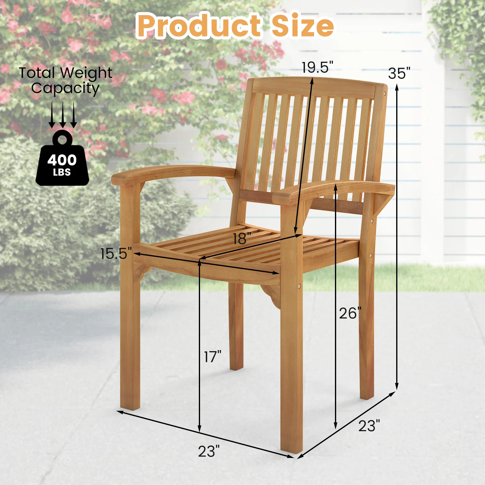 Outdoor Patio Chair, Slatted Curved Seat, Natural - Image 5
