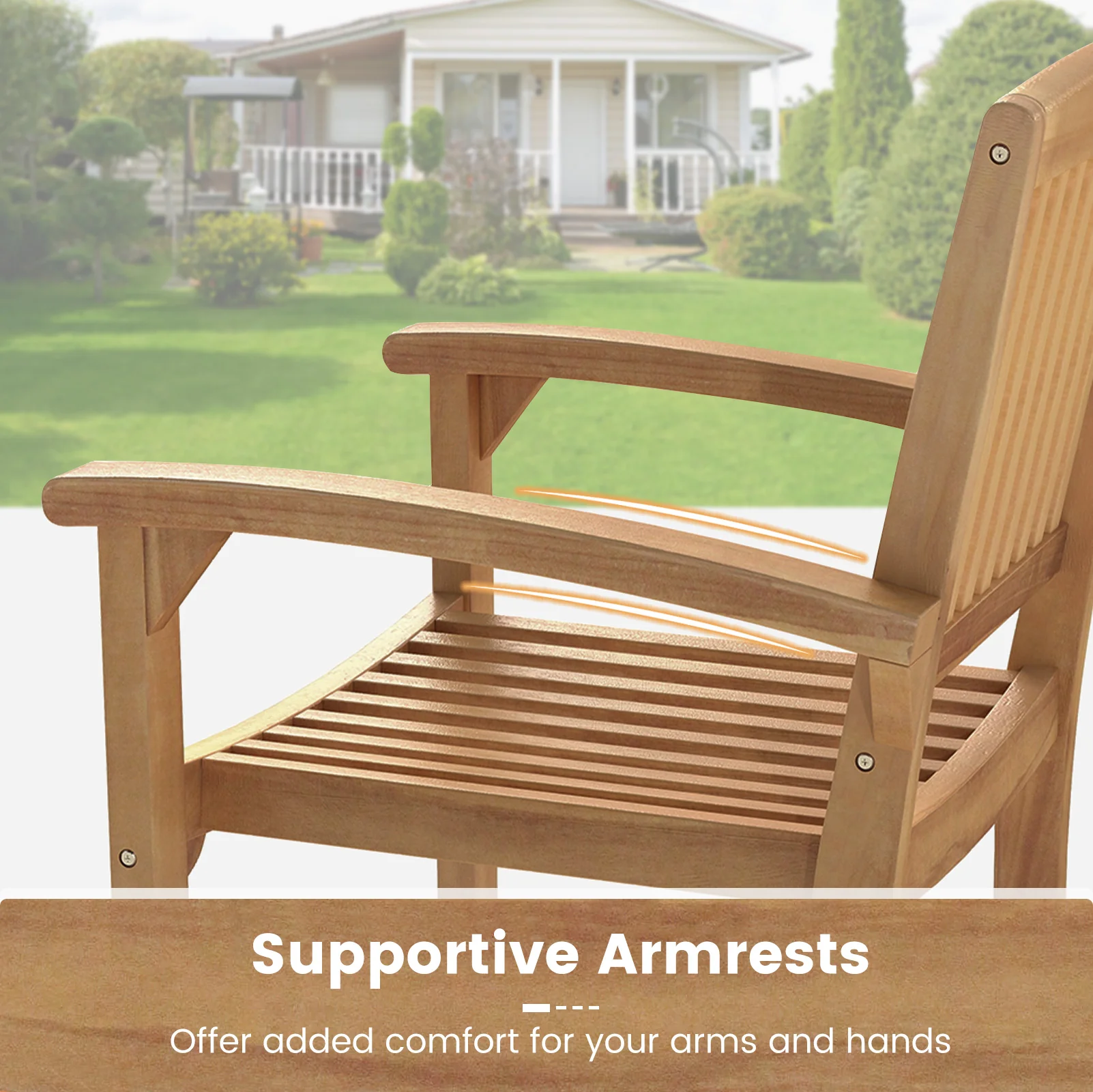 Outdoor Patio Chair, Slatted Curved Seat, Natural - Image 8