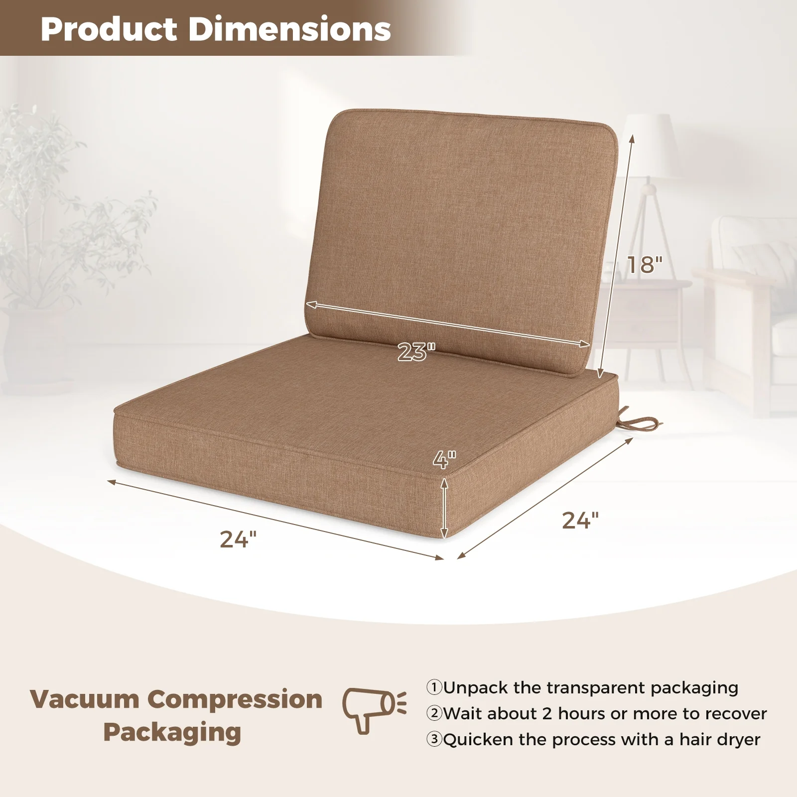Outdoor Patio Cushion Set, 4 Piece, Removable Covers, Brown - Image 6