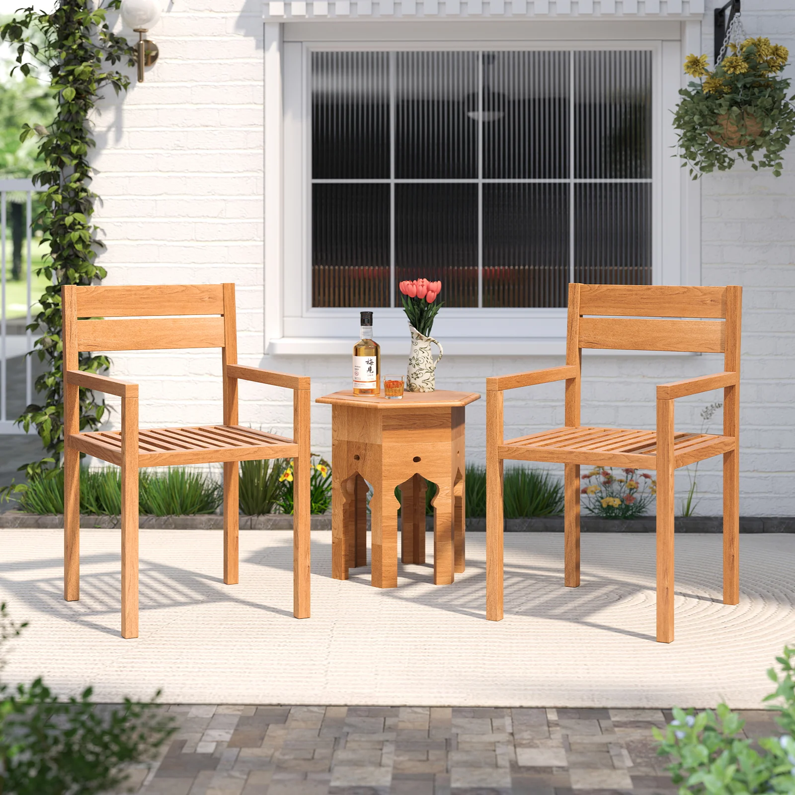Outdoor Patio Dining Teak Wood Armchair, Natural - Image 2