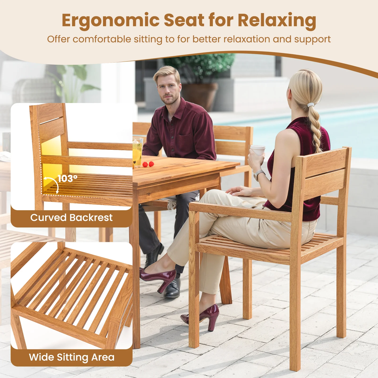 Outdoor Patio Dining Teak Wood Armchair, Natural - Image 6