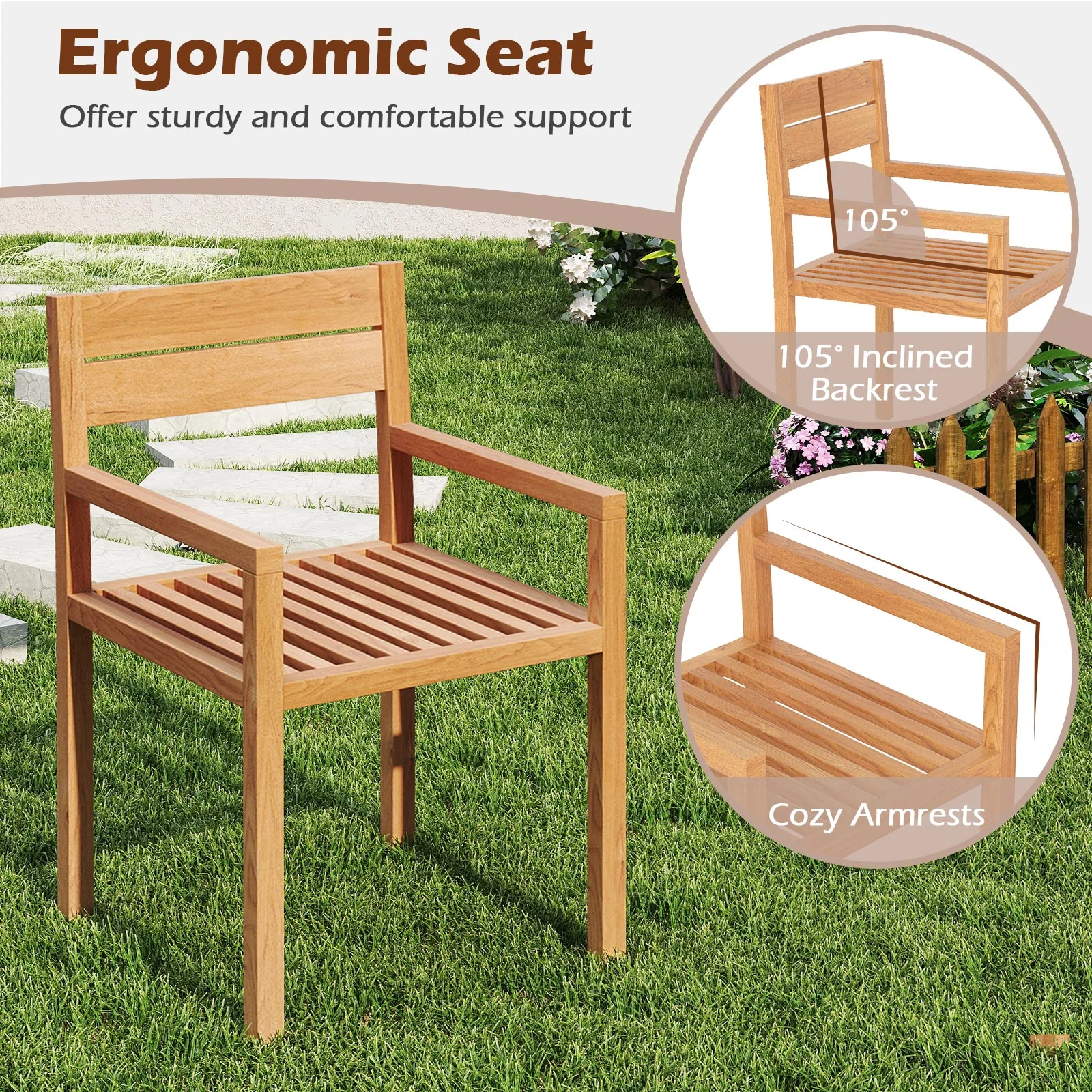 Outdoor Patio Dining Teak Wood Armchair, Natural - Image 7