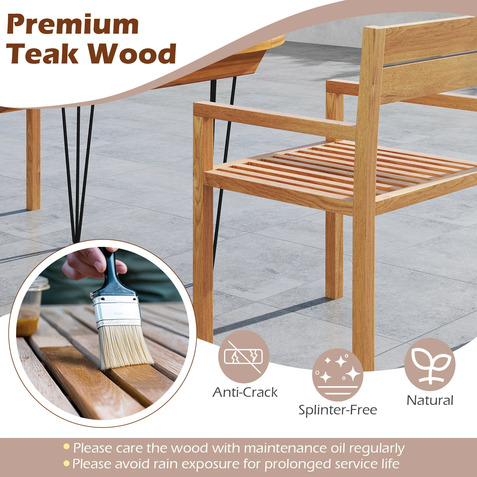 Outdoor Patio Dining Teak Wood Armchair, Natural - Image 8