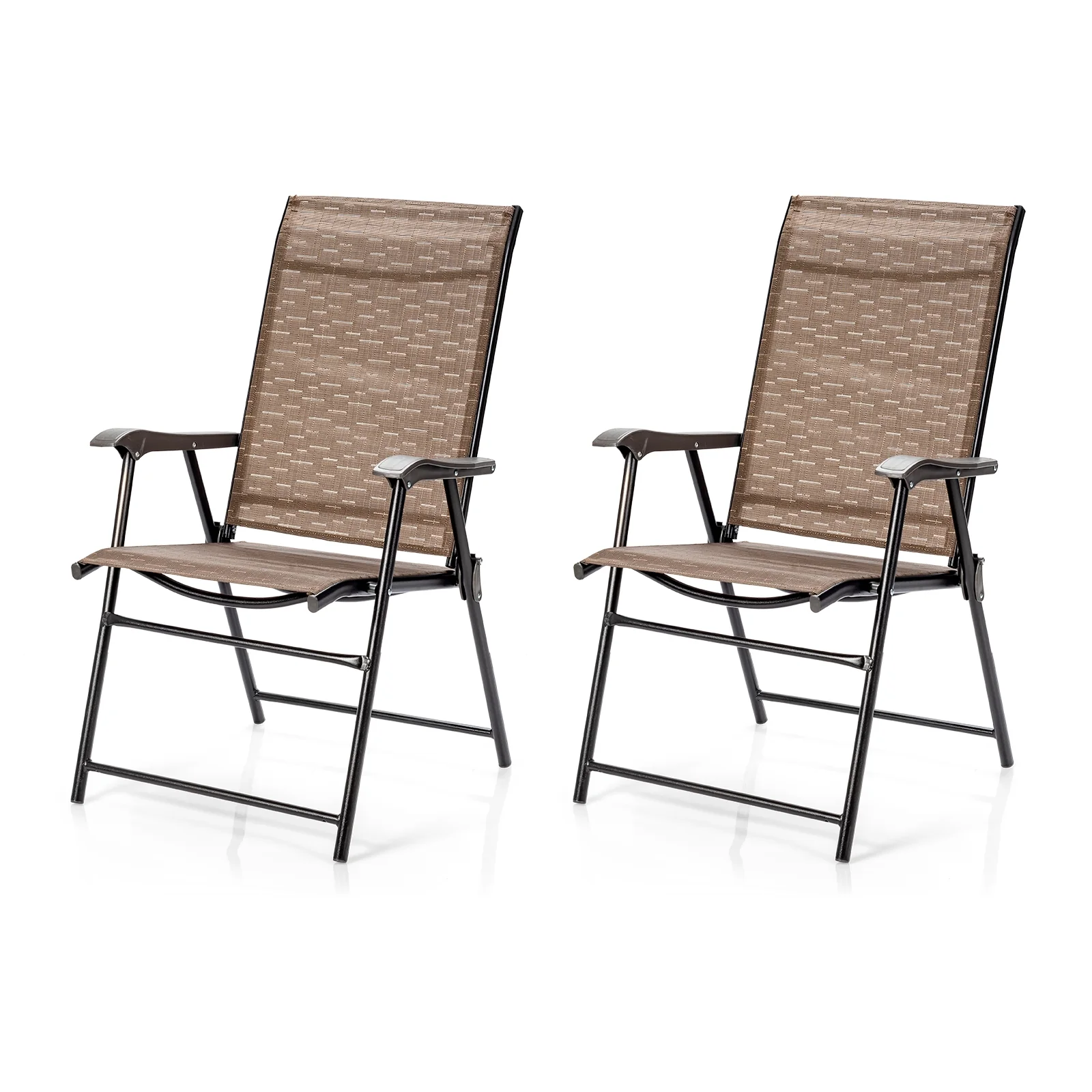 Outdoor Patio Folding Chair With Armrest, 2 Pieces, Brown