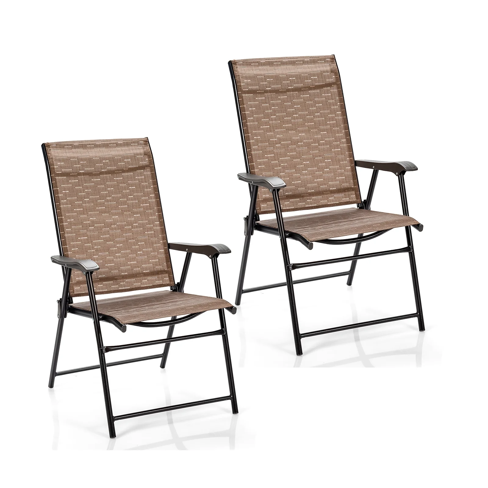Outdoor Patio Folding Chair With Armrest, 2 Pieces, Brown - Image 10