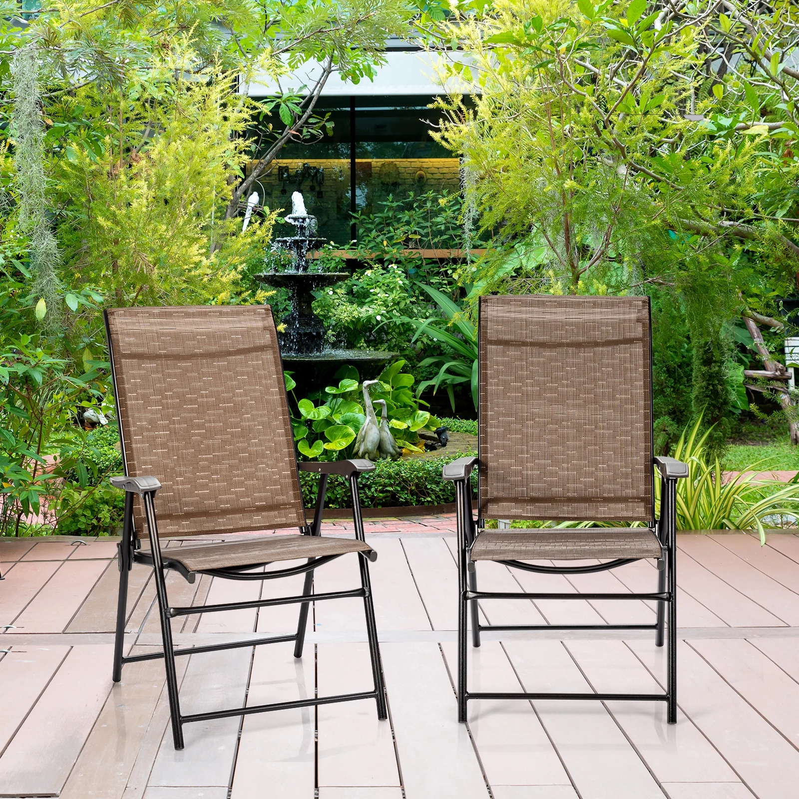 Outdoor Patio Folding Chair With Armrest, 2 Pieces, Brown - Image 8