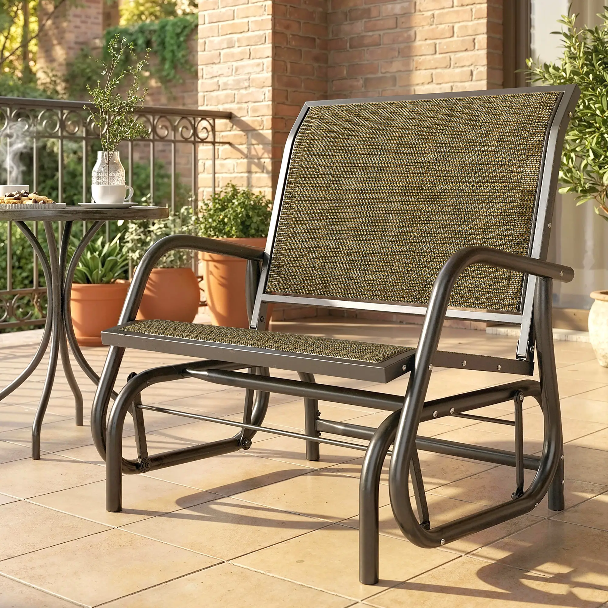 Outdoor Patio Glider Chair, Breathable Mesh Seat, Light Mixed Brown - Image 10