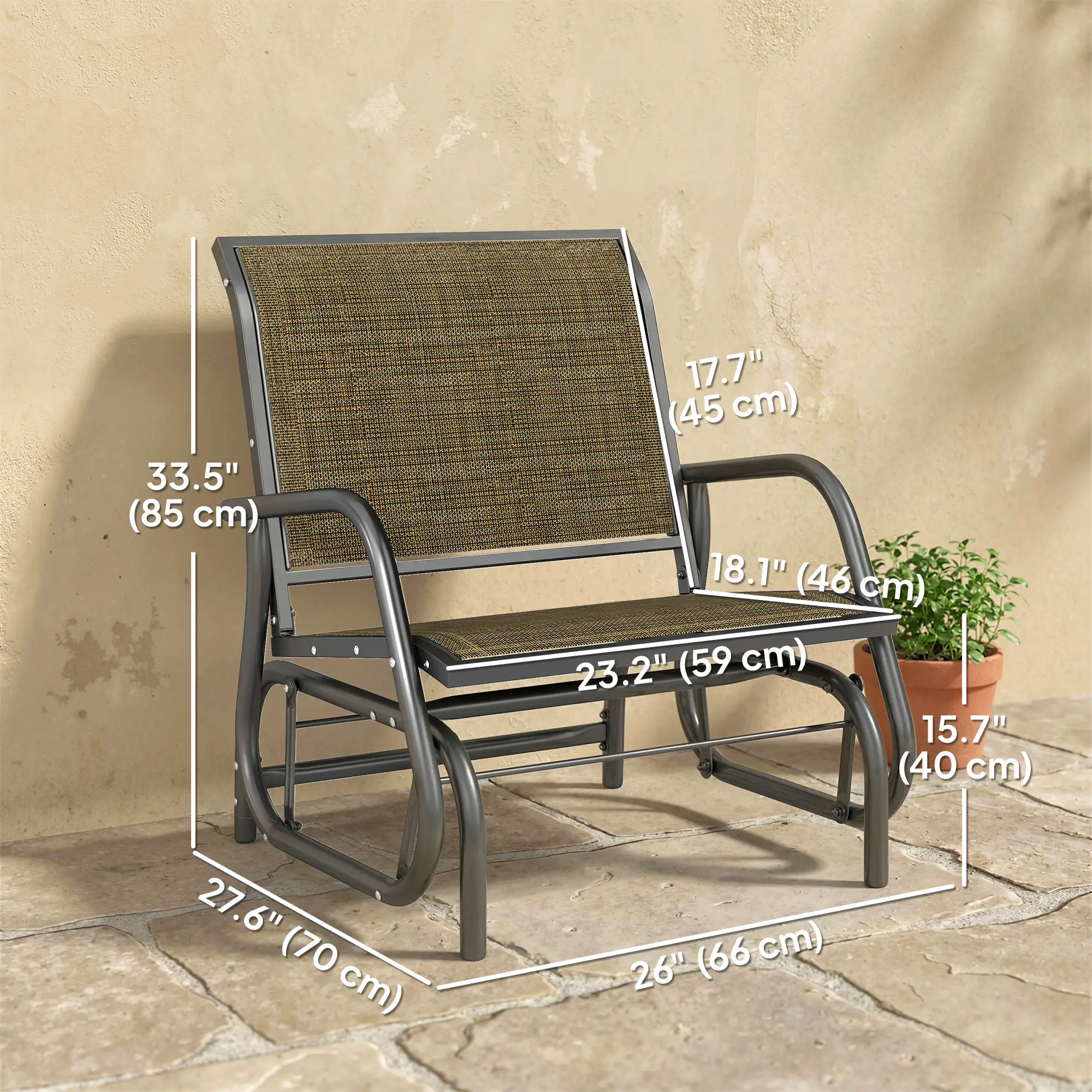 Outdoor Patio Glider Chair, Breathable Mesh Seat, Light Mixed Brown - Image 3