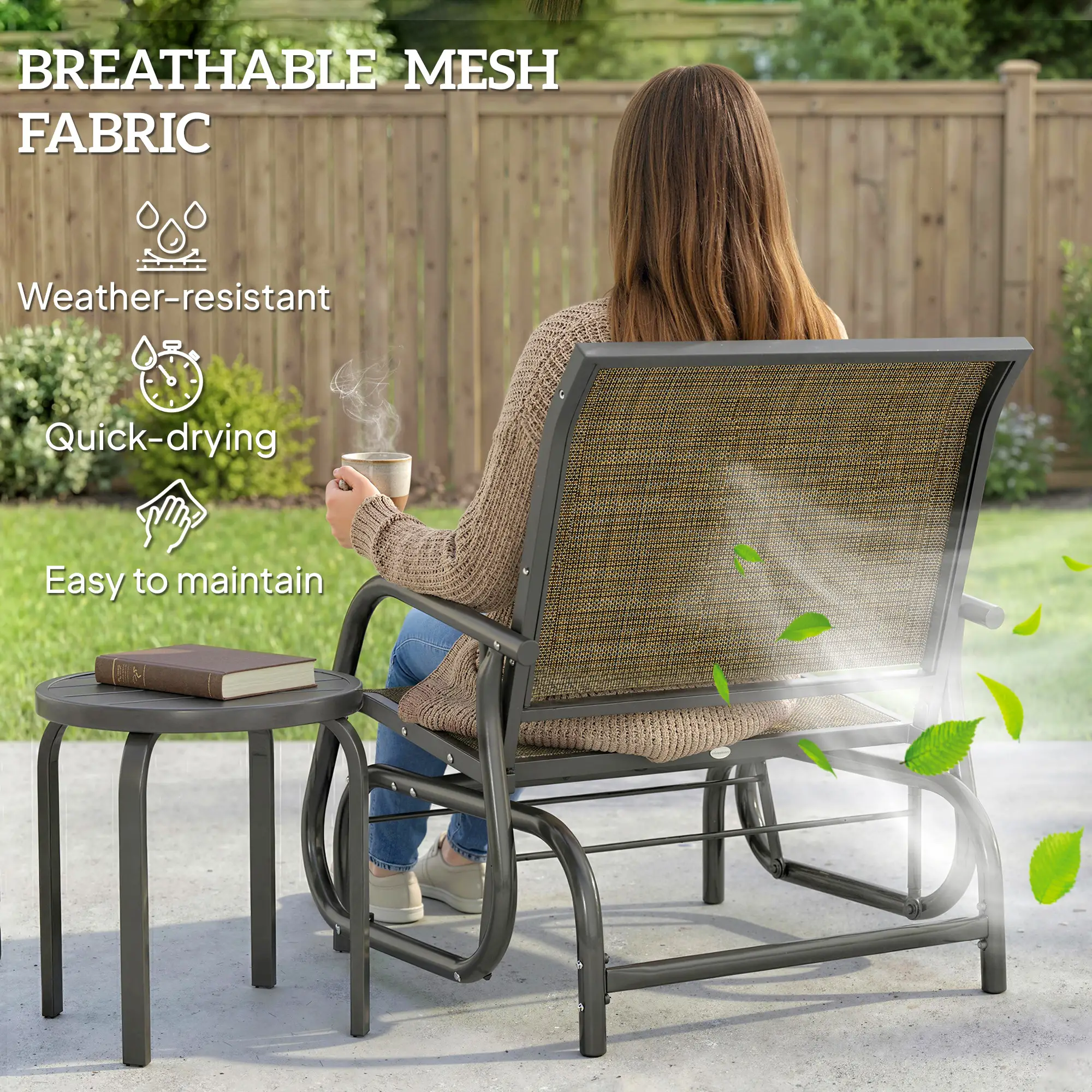 Outdoor Patio Glider Chair, Breathable Mesh Seat, Light Mixed Brown - Image 5