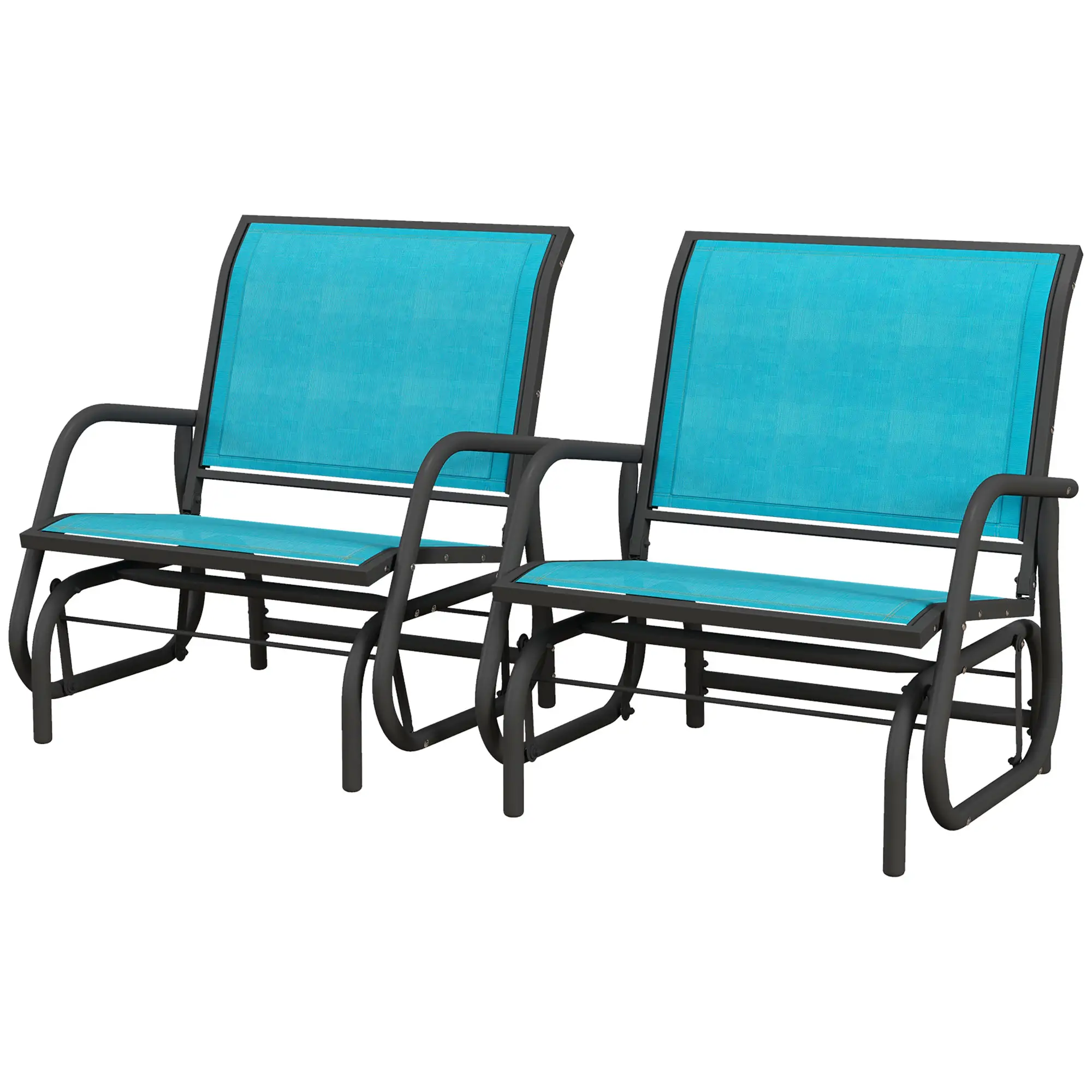 Outdoor Patio Glider Set, 2 Chairs, Breathable Mesh Seat, Blue