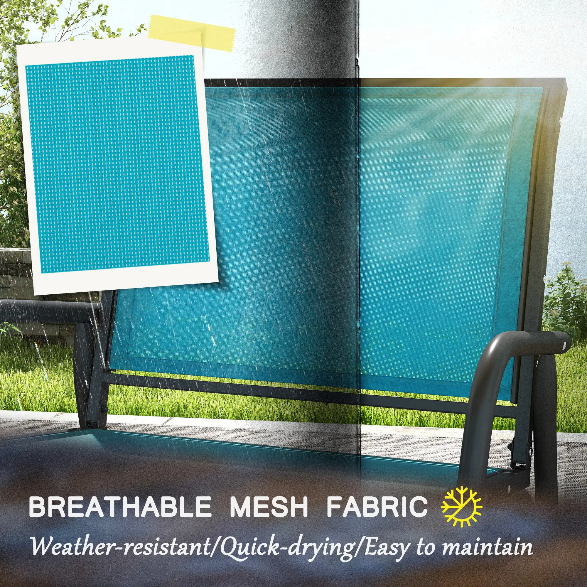 Outdoor Patio Glider Set, 2 Chairs, Breathable Mesh Seat, Blue - Image 5