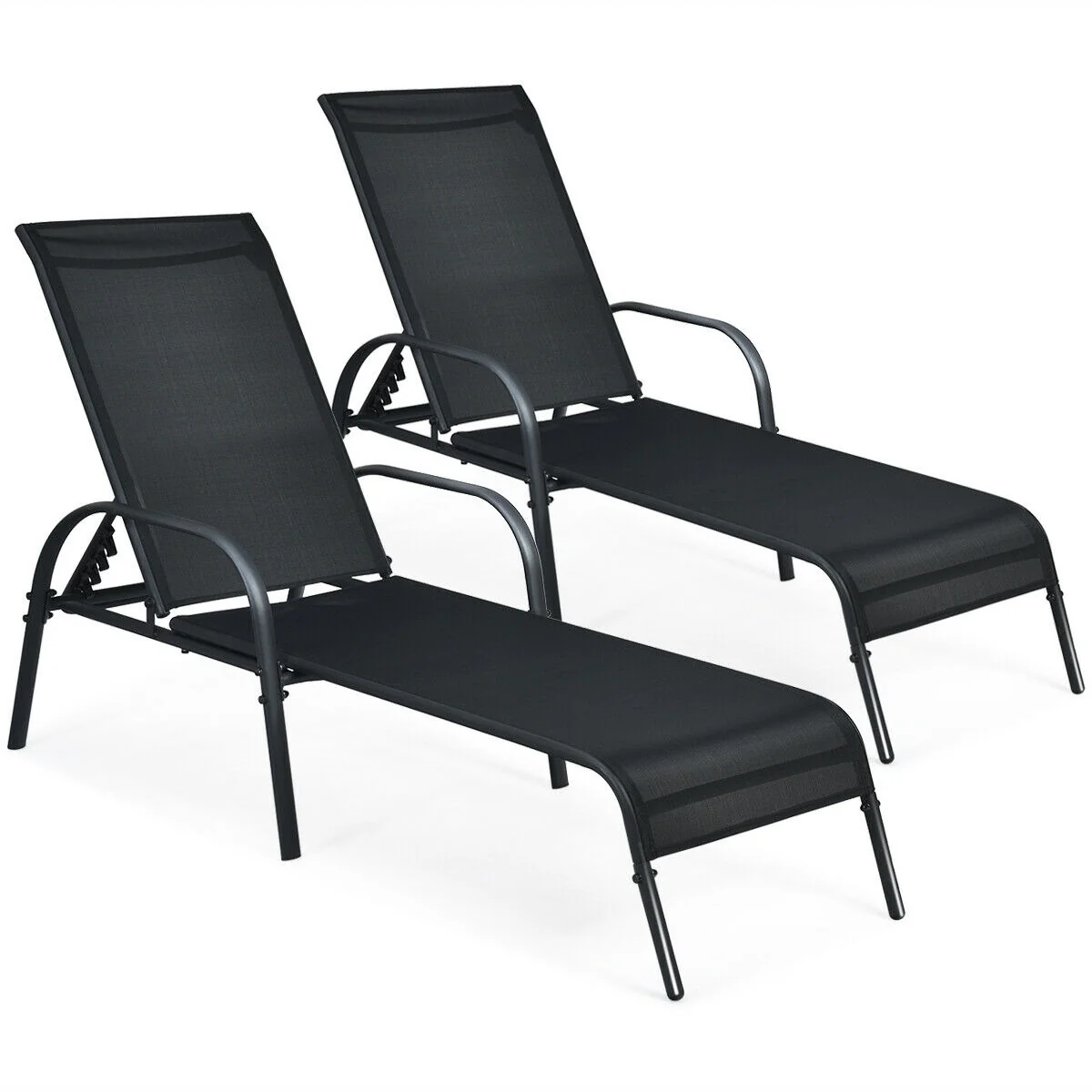 Outdoor Patio Lounge Chair, Adjustable Reclining Armrest, Black - Image 4