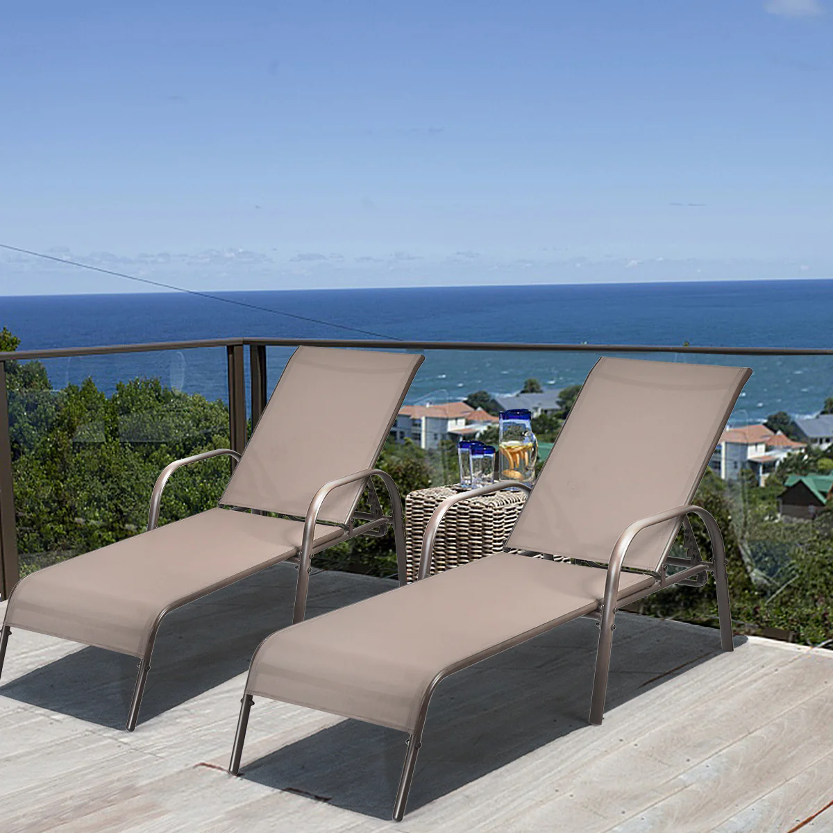 Outdoor Patio Lounge Chair, Adjustable Reclining Armrest, Brown - Image 2