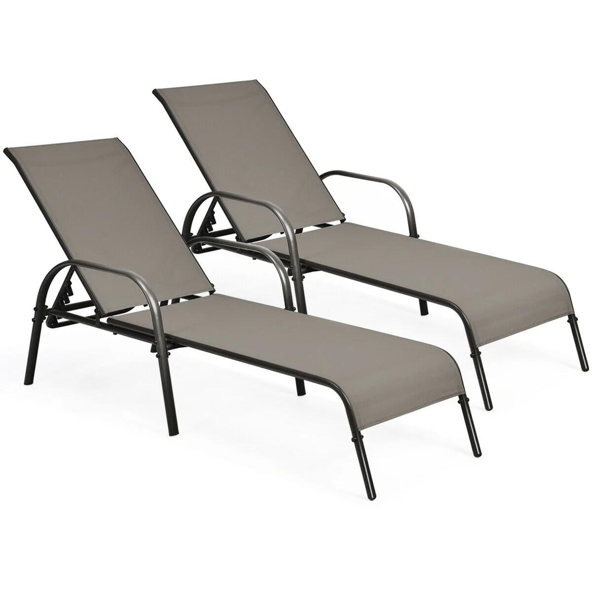 Outdoor Patio Lounge Chair, Adjustable Reclining Armrest, Brown - Image 4
