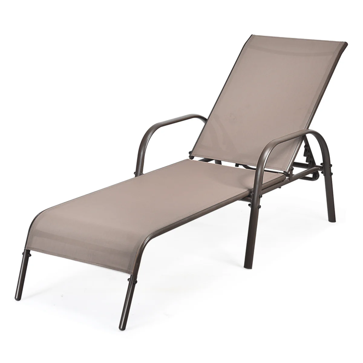 Outdoor Patio Lounge Chair, Adjustable Reclining Armrest, Brown - Image 5