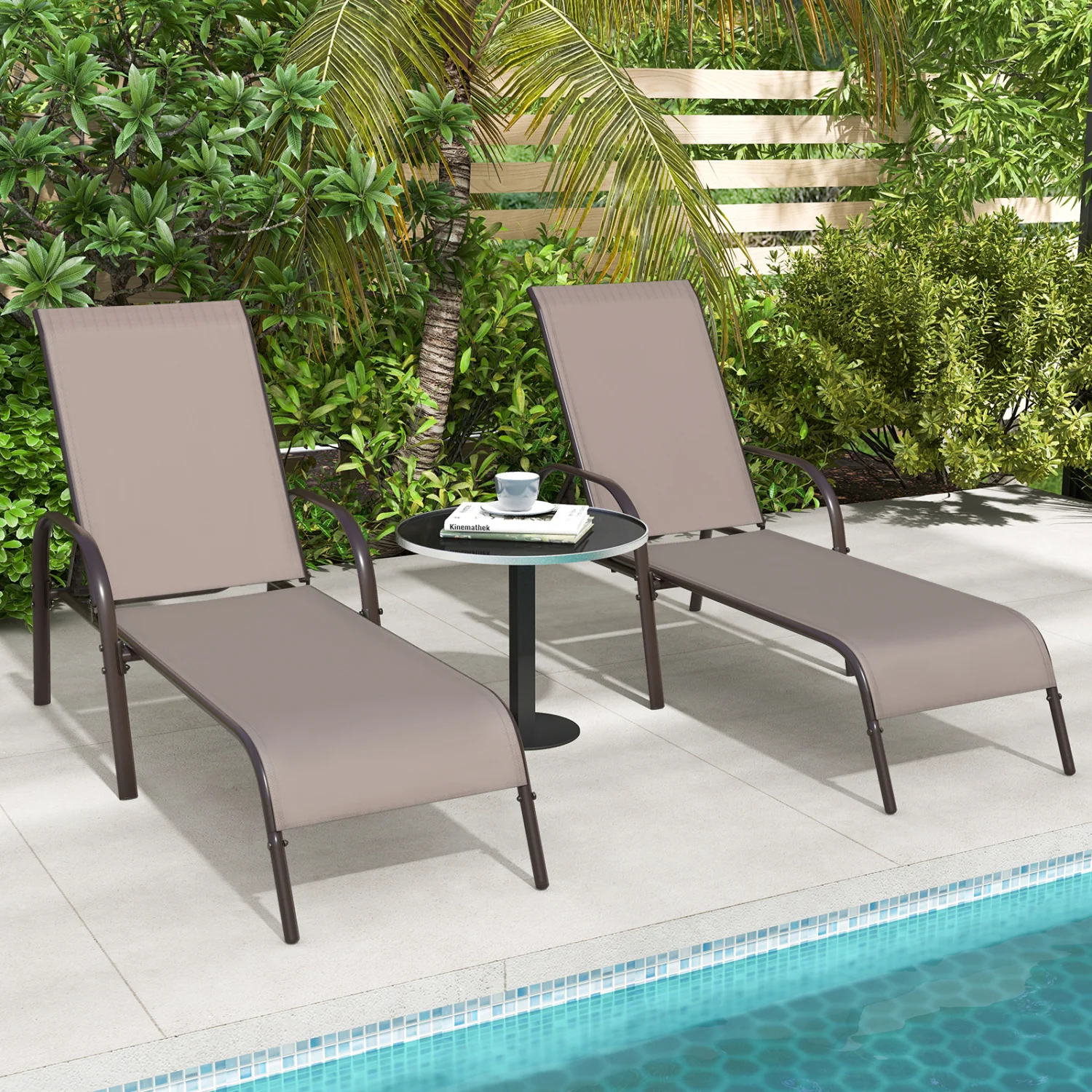 Outdoor Patio Lounge Chair, Adjustable Reclining Armrest, Brown - Image 9