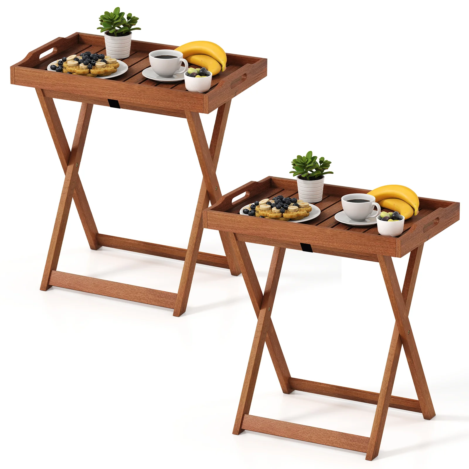 Outdoor Patio Solid Wood Tray Table, Removable Top, Natural - Image 5