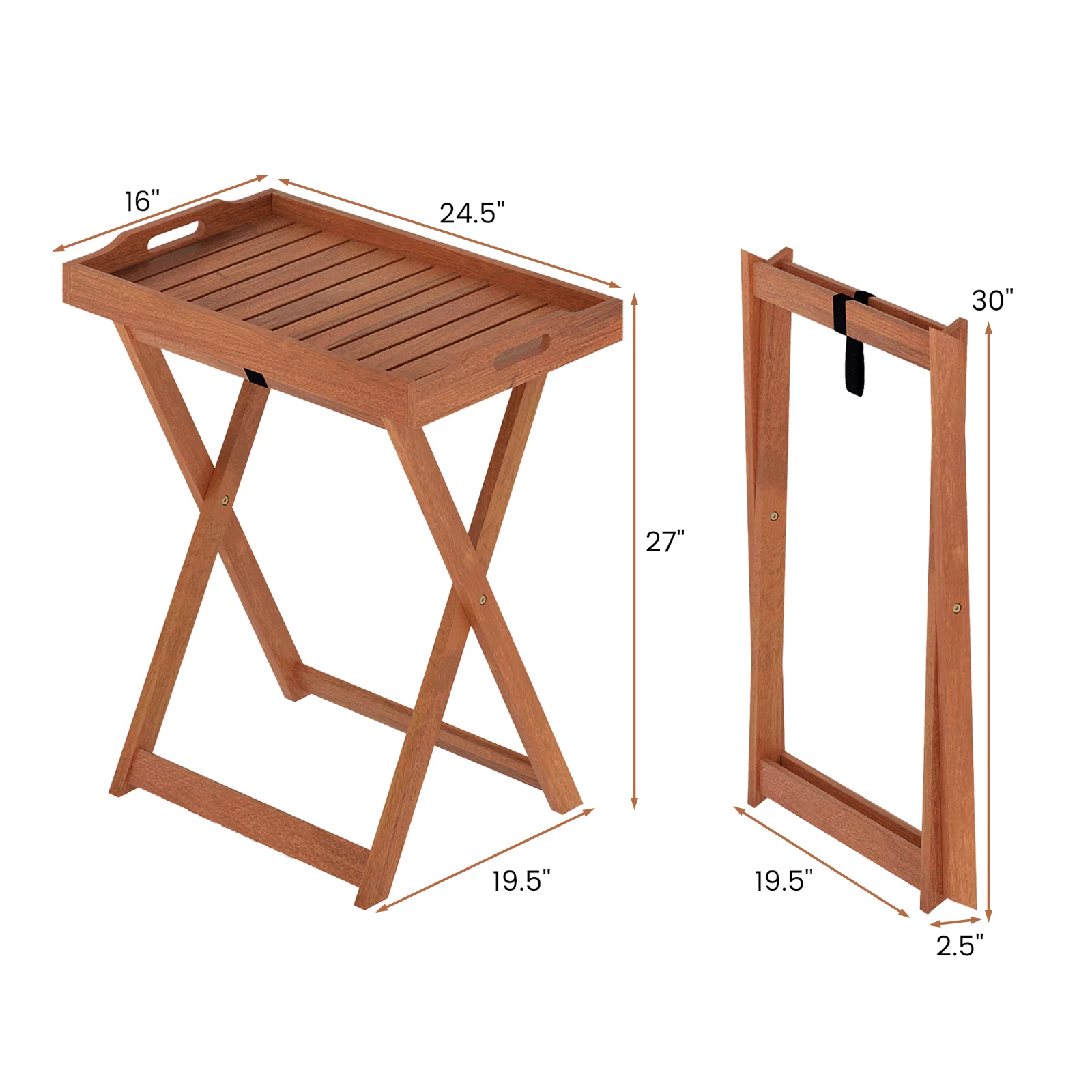 Outdoor Patio Solid Wood Tray Table, Removable Top, Natural - Image 6