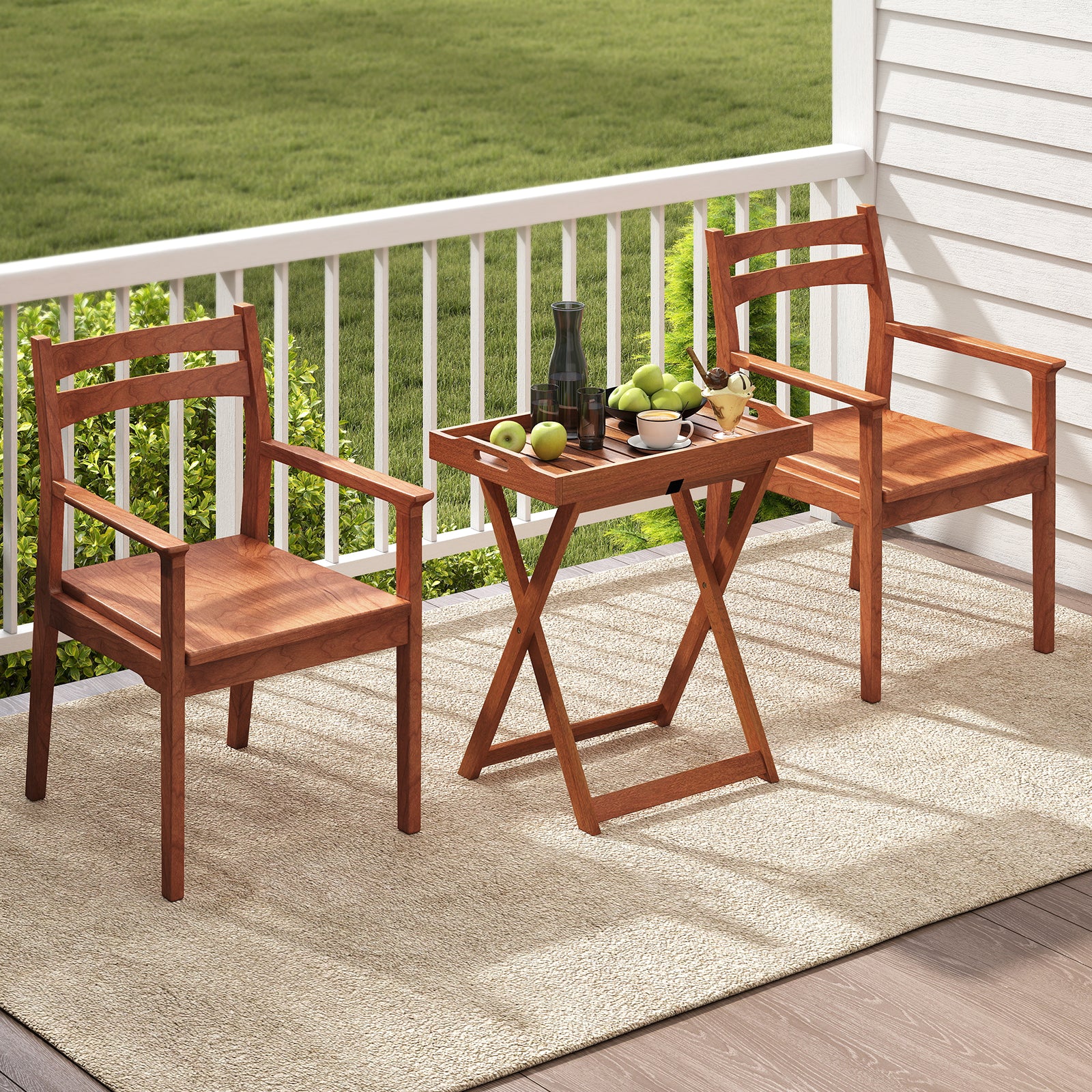 Outdoor Patio Solid Wood Tray Table, Removable Top, Natural - Image 7
