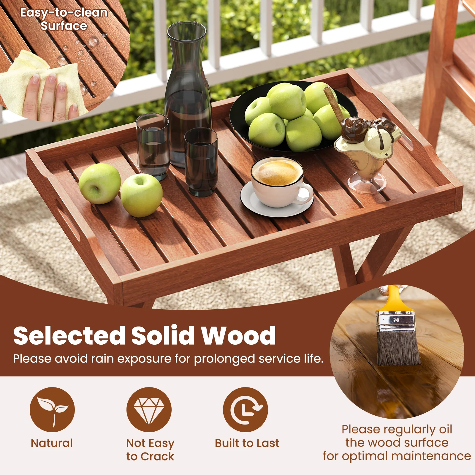 Outdoor Patio Solid Wood Tray Table, Removable Top, Natural - Image 8