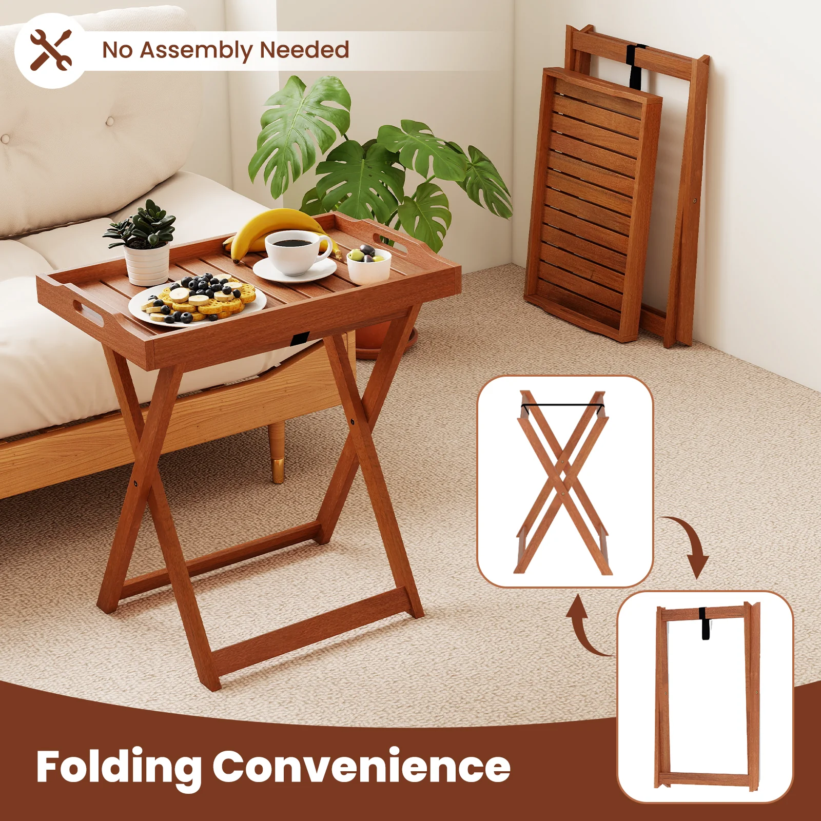 Outdoor Patio Solid Wood Tray Table, Removable Top, Natural - Image 9