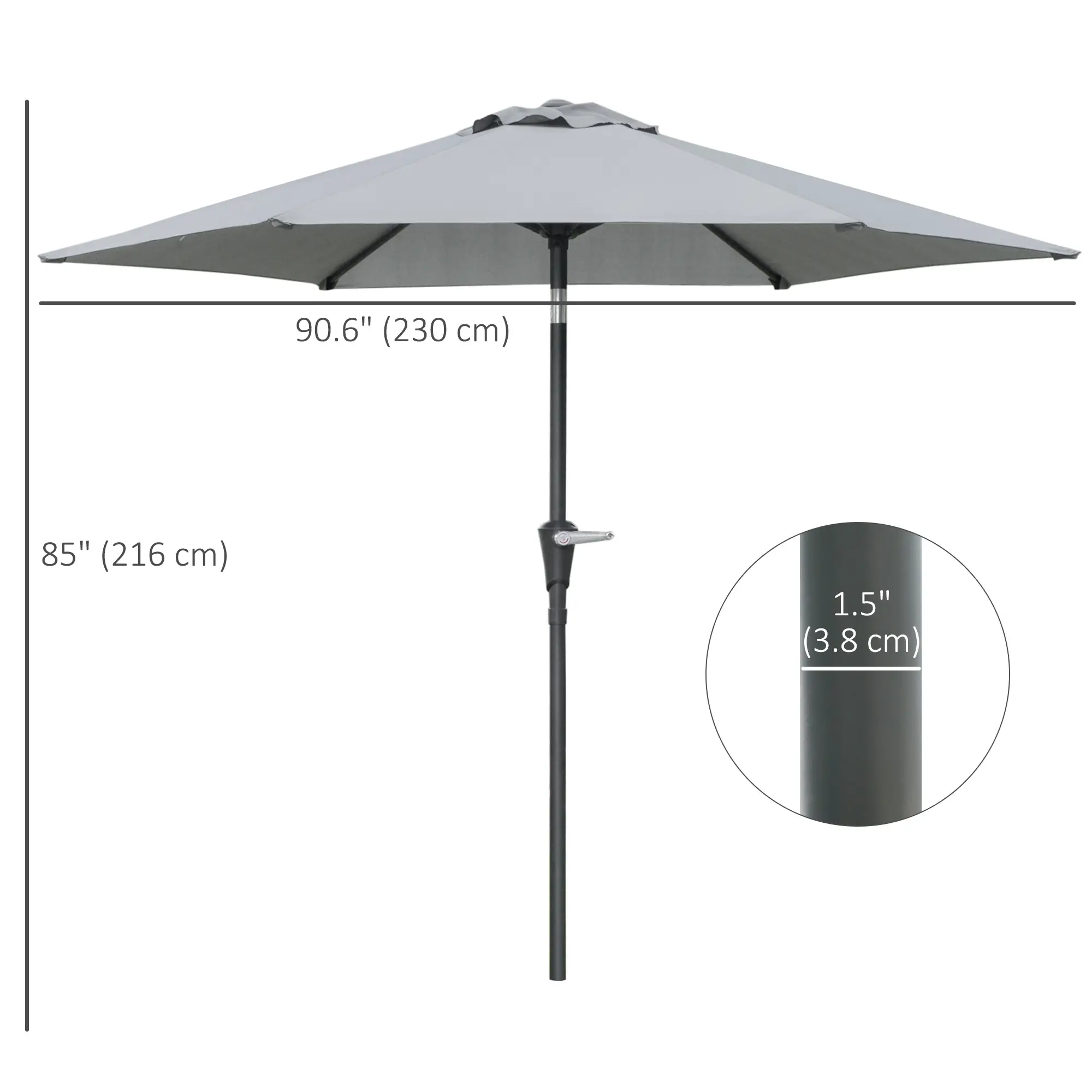 Outdoor Patio Sun Umbrella, 6 Ribs, Light Grey - Image 3