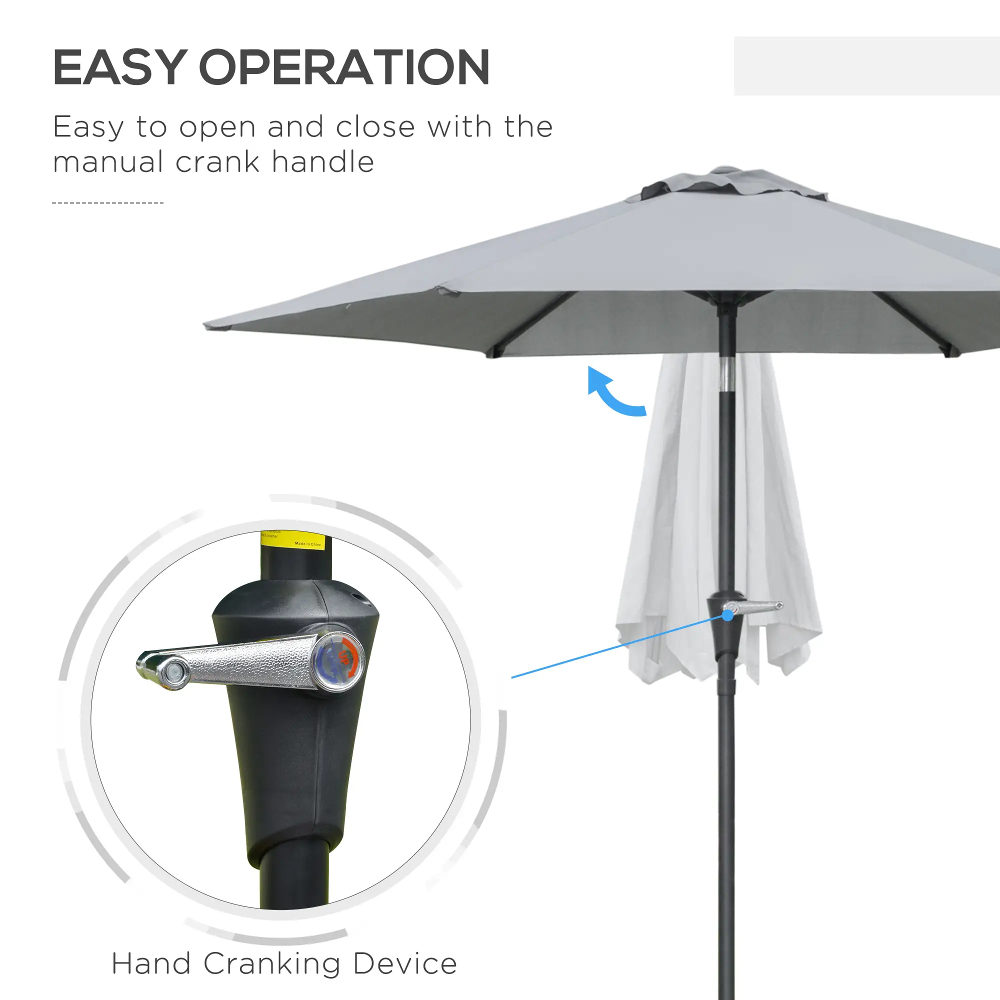 Outdoor Patio Sun Umbrella, 6 Ribs, Light Grey - Image 4