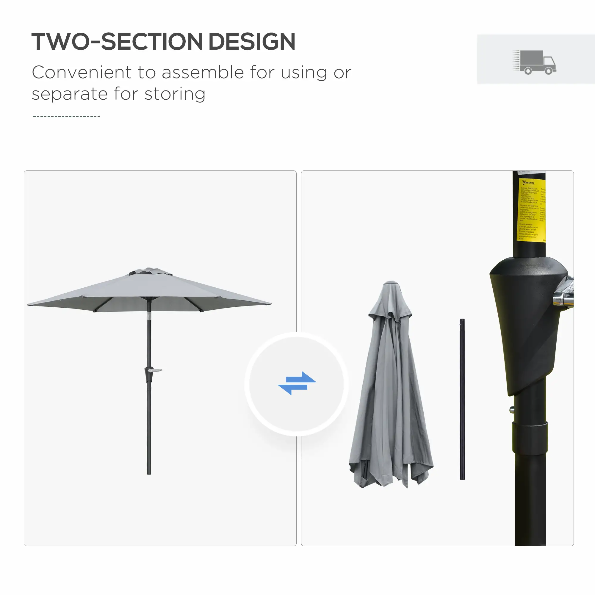 Outdoor Patio Sun Umbrella, 6 Ribs, Light Grey - Image 6