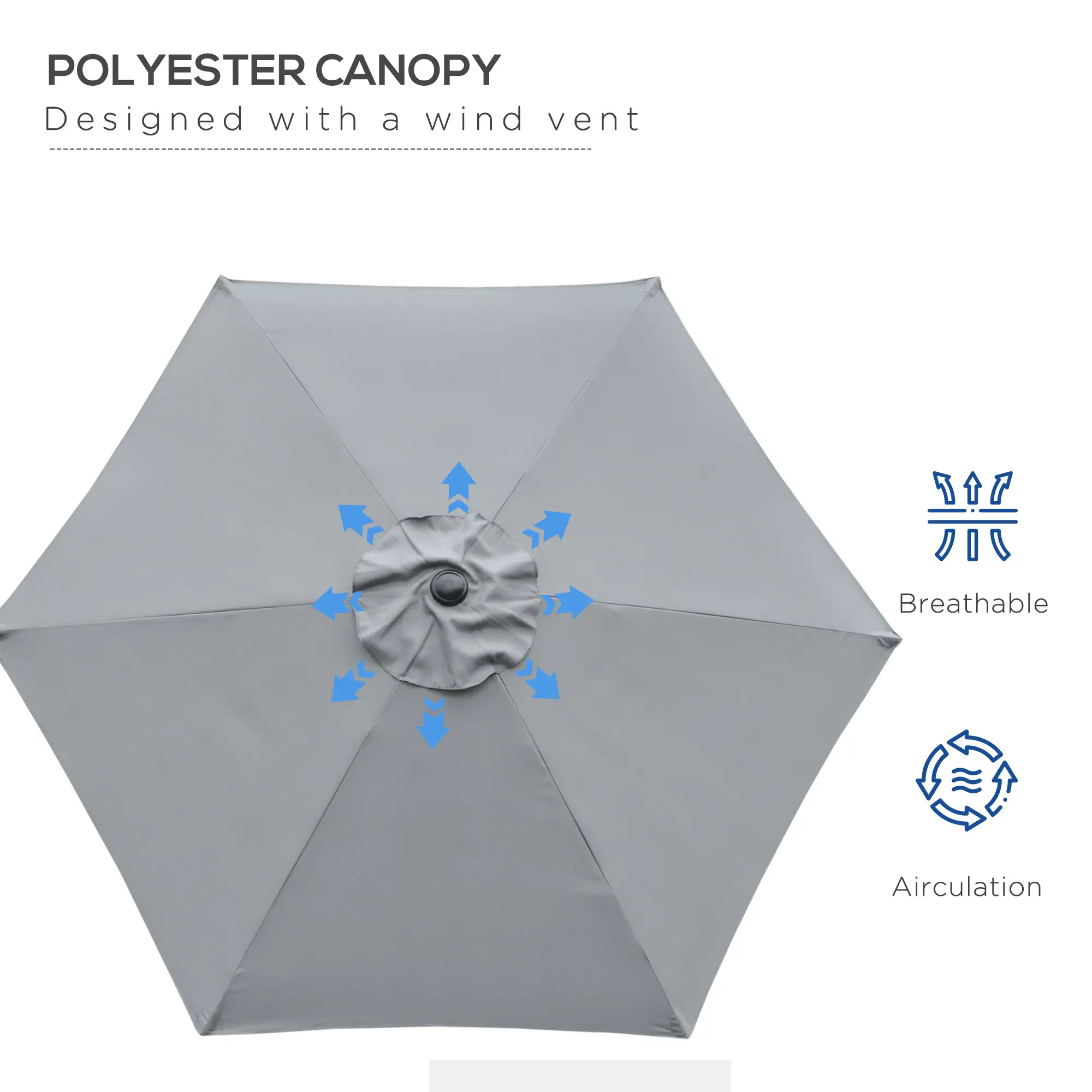Outdoor Patio Sun Umbrella, 6 Ribs, Light Grey - Image 7