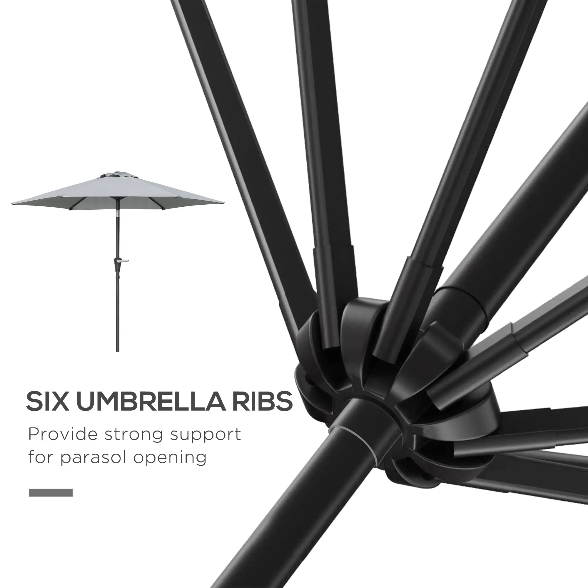 Outdoor Patio Sun Umbrella, 6 Ribs, Light Grey - Image 9