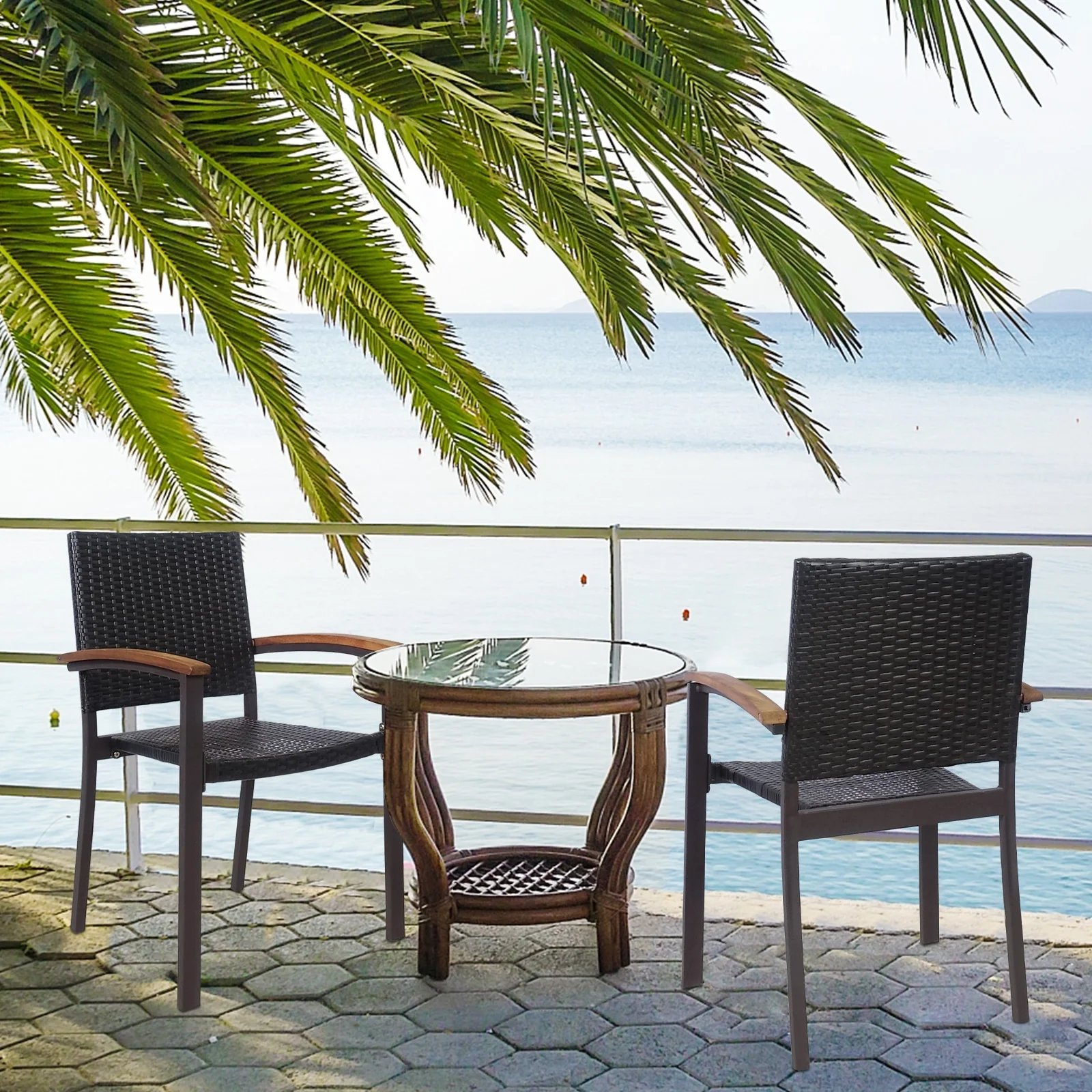 Outdoor Patio Wicker Dining Chairs, Set of 2 - Image 2
