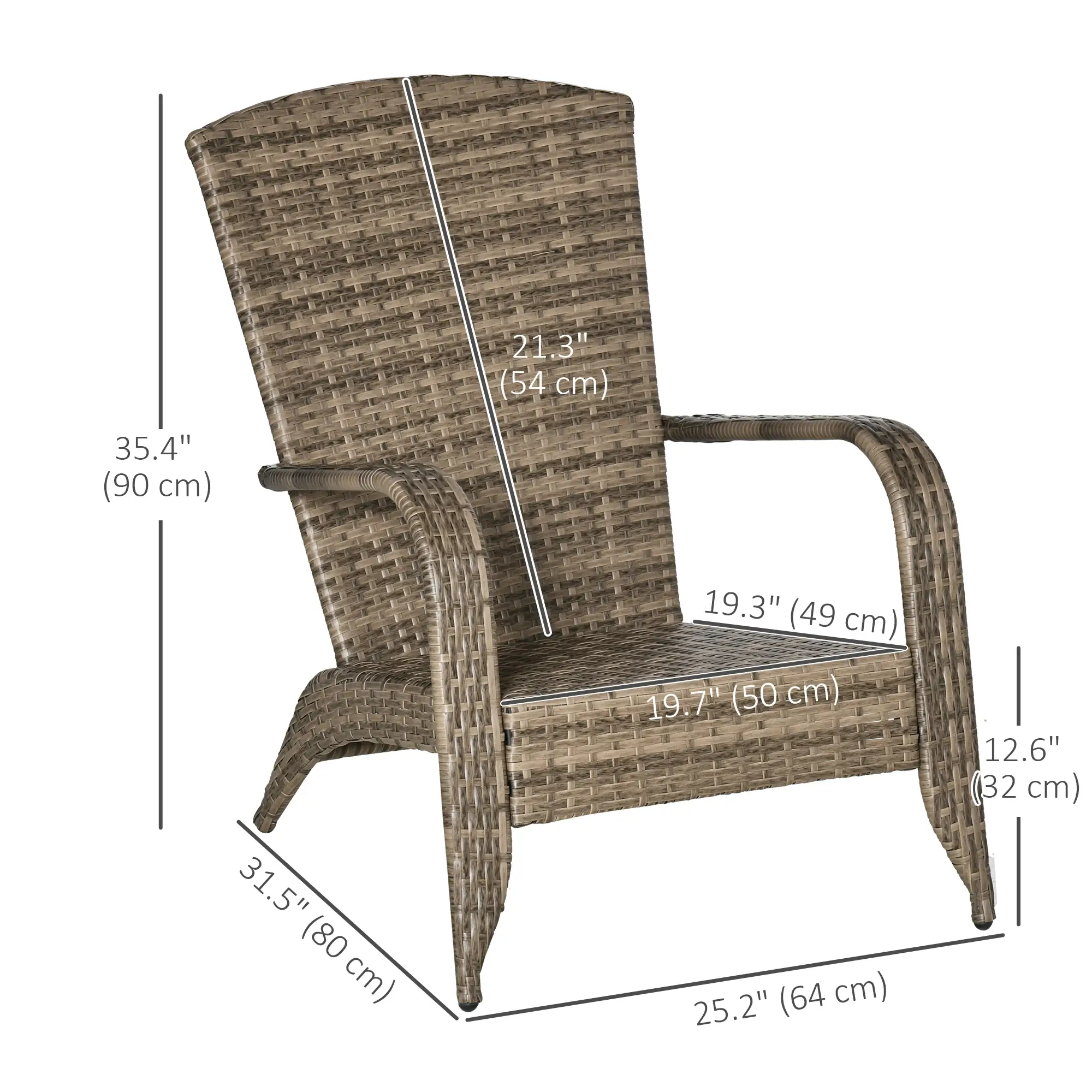 Outdoor PE Rattan Adirondack Chair, w/ Cushions, Blue - Image 3