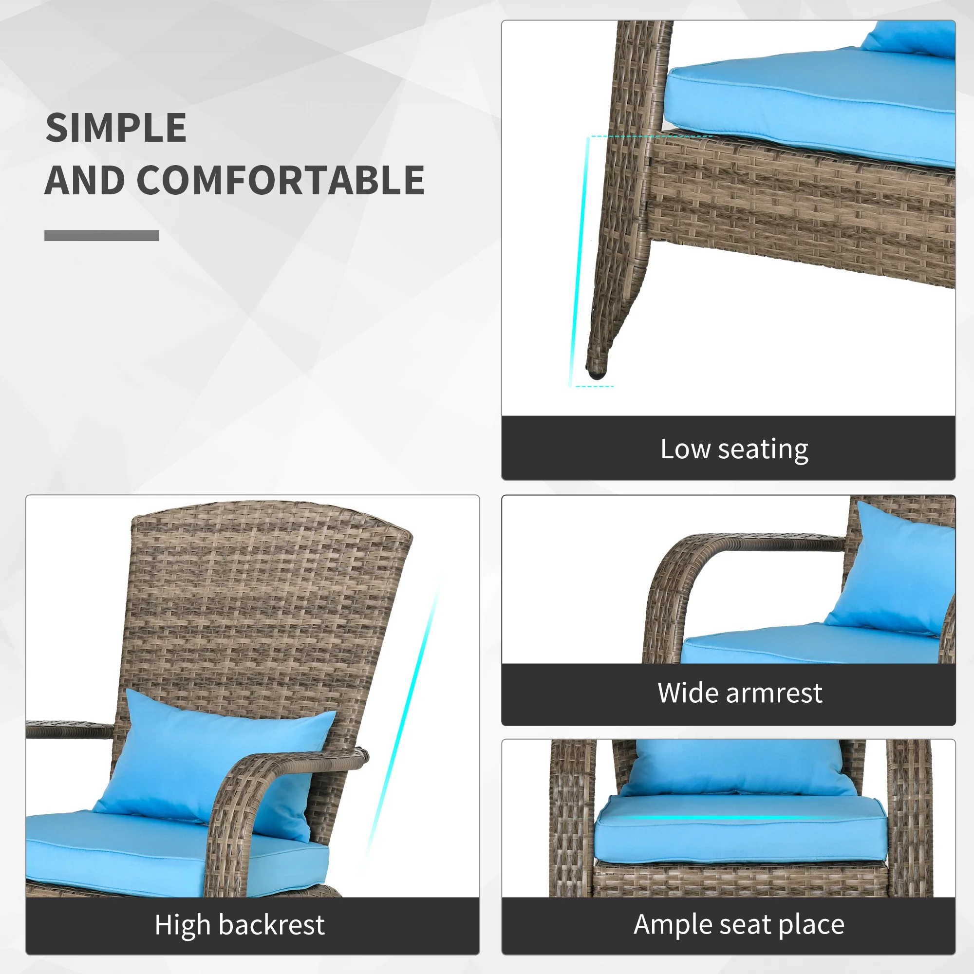 Outdoor PE Rattan Adirondack Chair, w/ Cushions, Blue - Image 5
