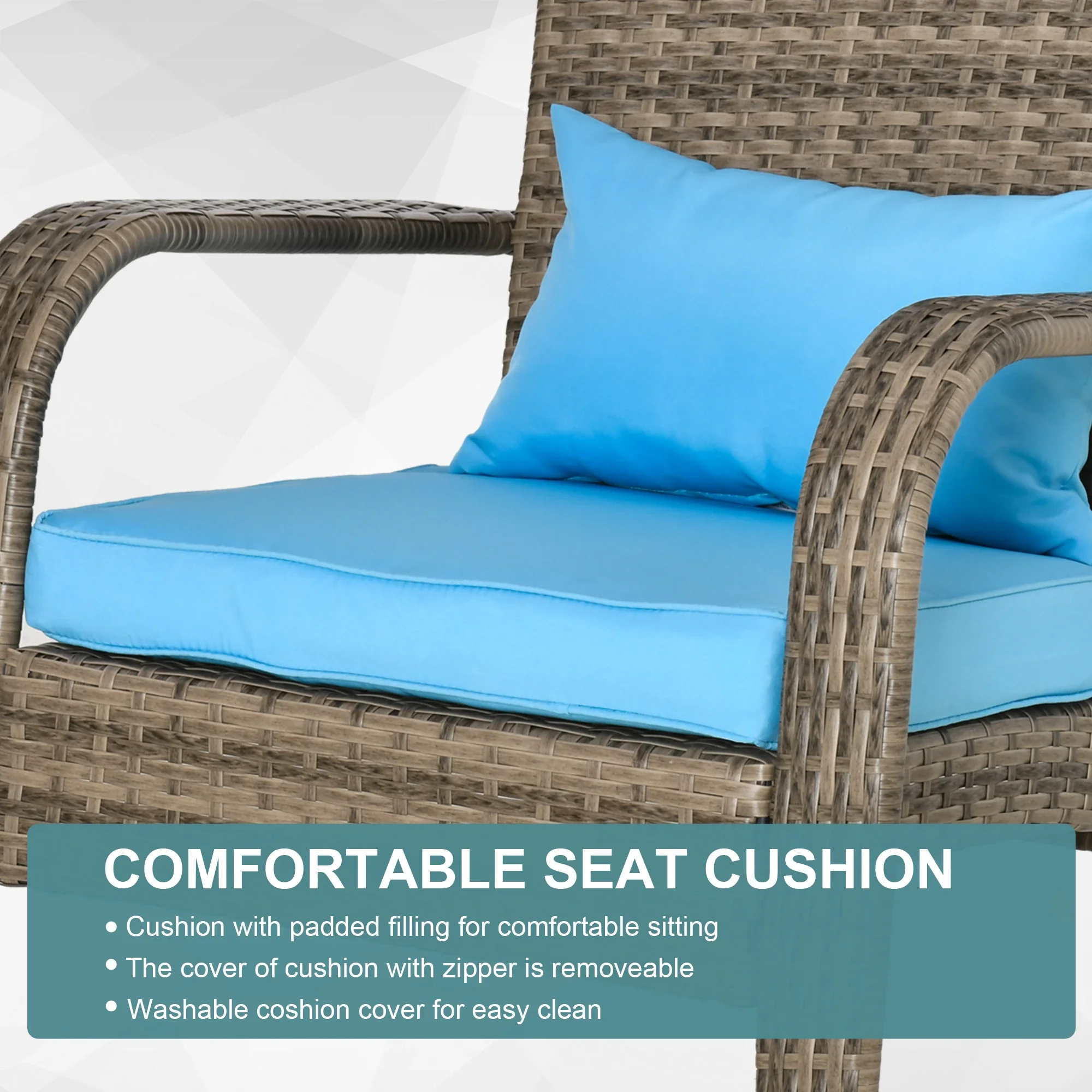 Outdoor PE Rattan Adirondack Chair, w/ Cushions, Blue - Image 6