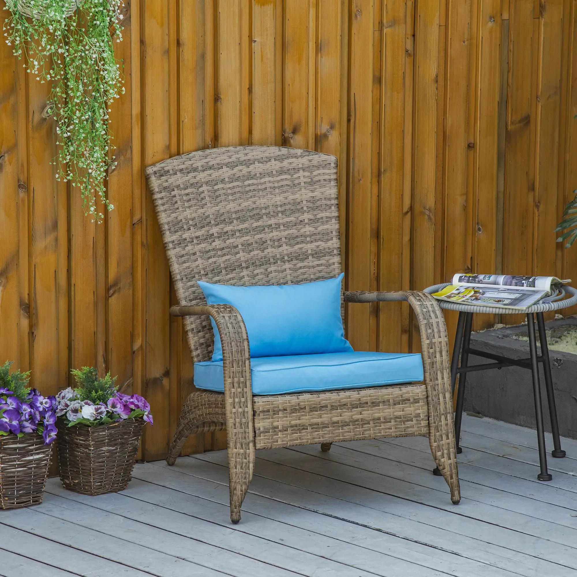 Outdoor PE Rattan Adirondack Chair, w/ Cushions, Blue - Image 8