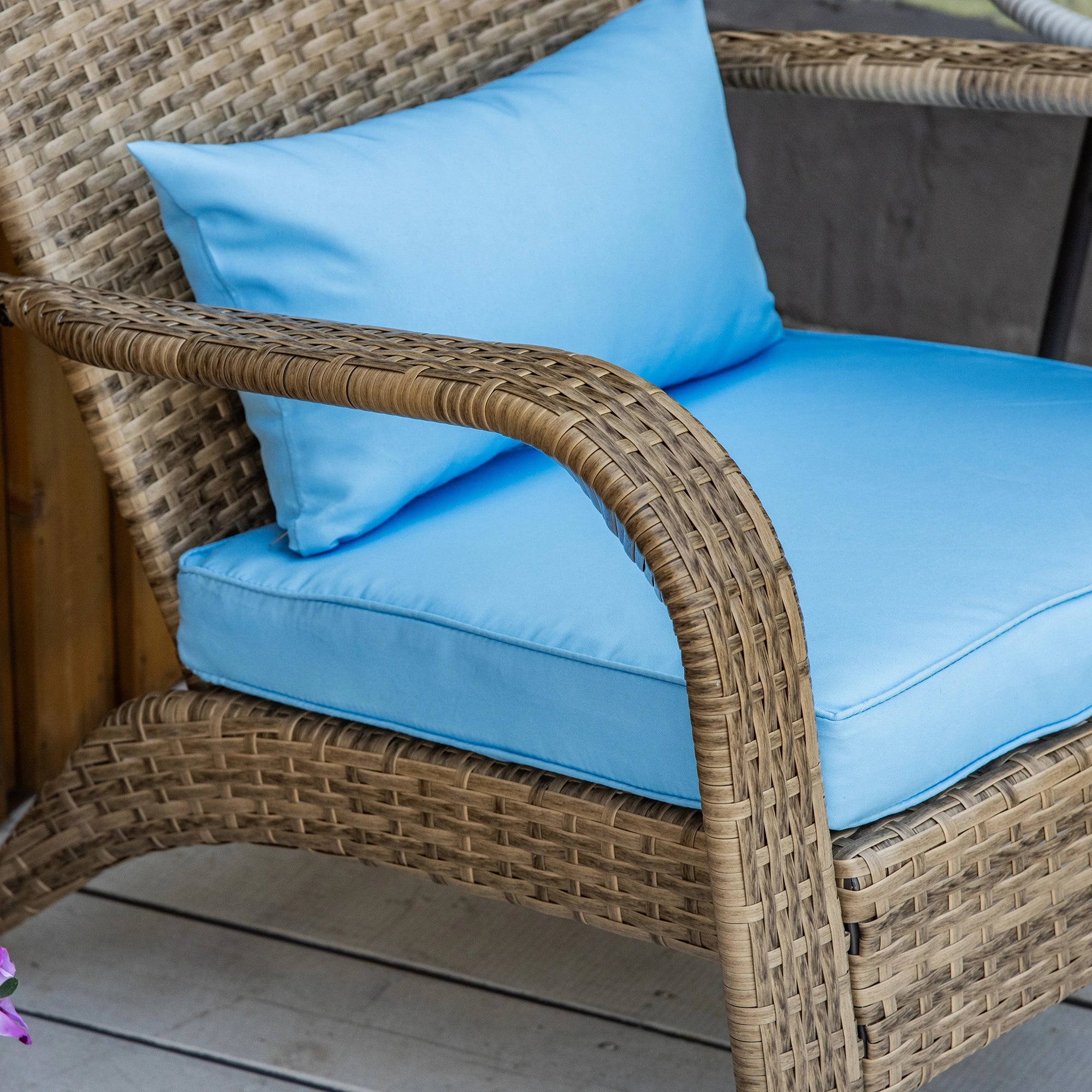 Outdoor PE Rattan Adirondack Chair, w/ Cushions, Blue - Image 9