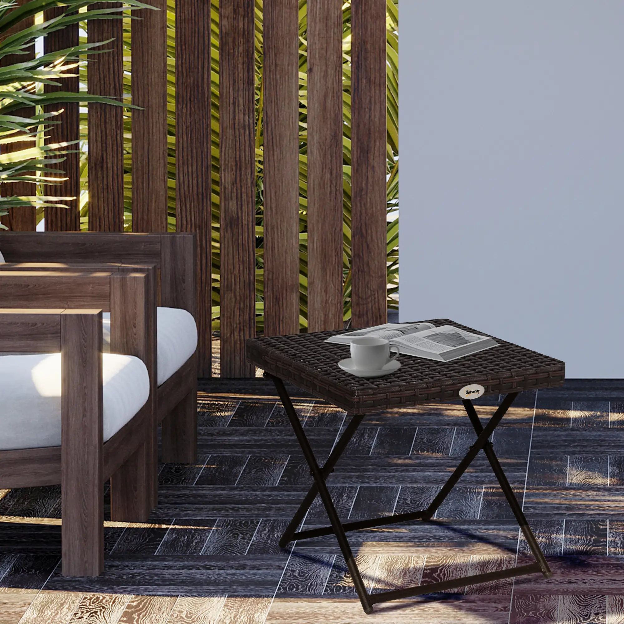 Outdoor PE Rattan Coffee Table, 15.75"x15.75"x15.75", Brown - Image 2