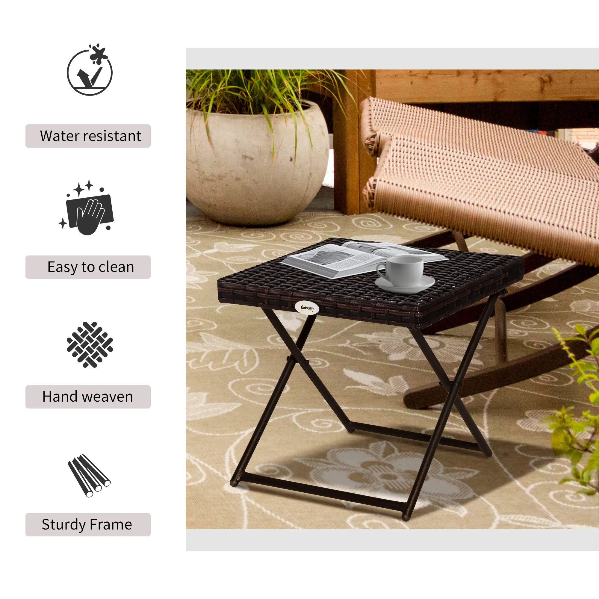 Outdoor PE Rattan Coffee Table, 15.75"x15.75"x15.75", Brown - Image 4