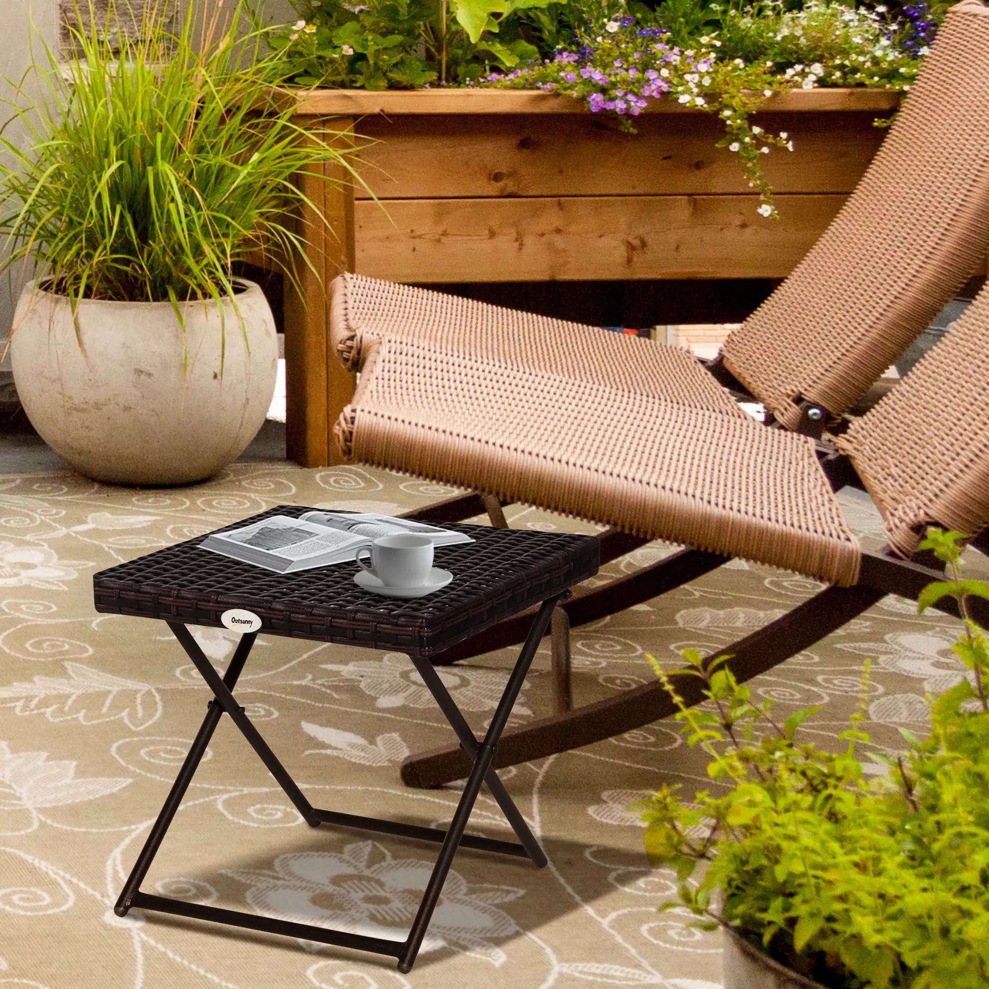 Outdoor PE Rattan Coffee Table, 15.75"x15.75"x15.75", Brown - Image 8