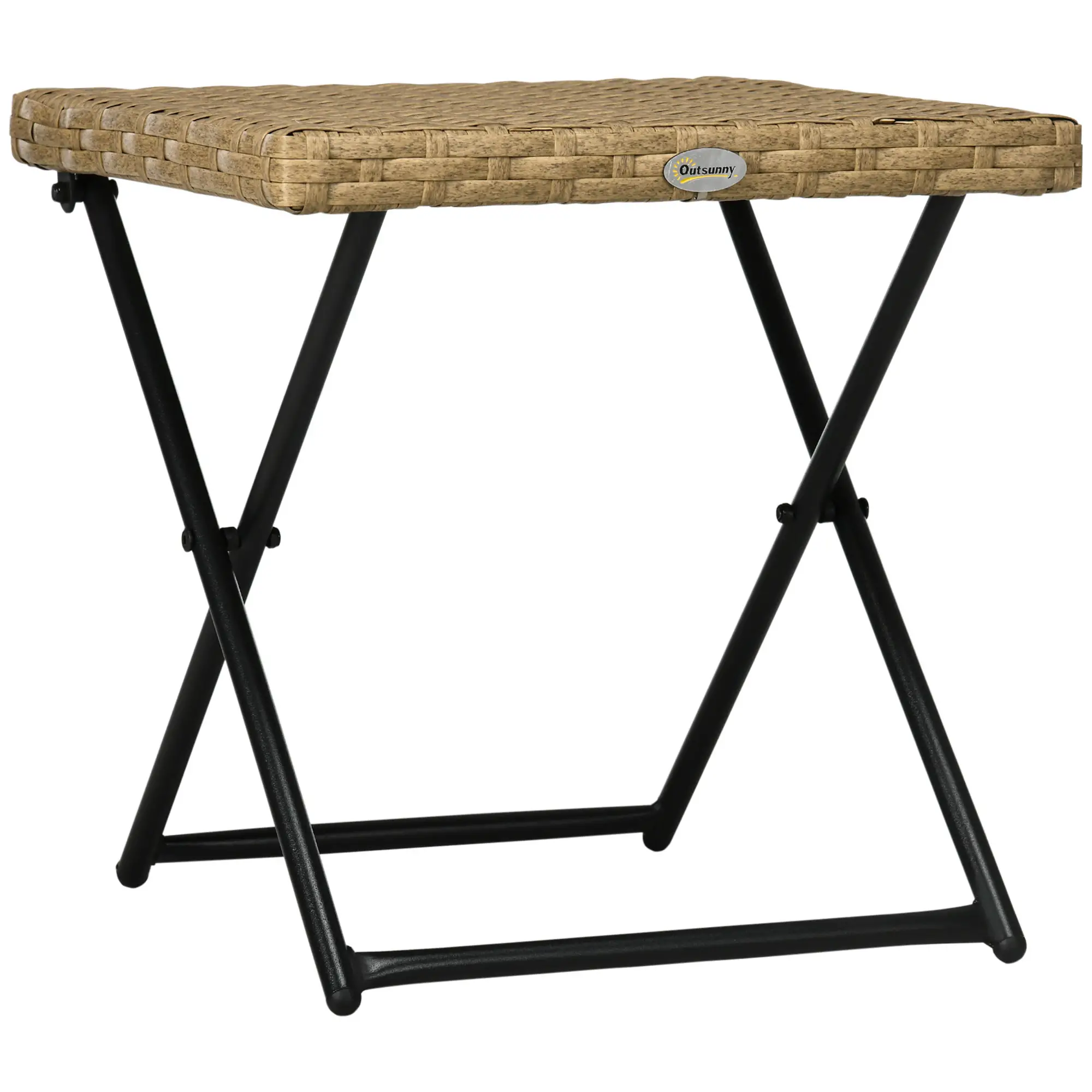 Outdoor PE Rattan Coffee Table, 15.75"x15.75"x15.75", Nature Wood