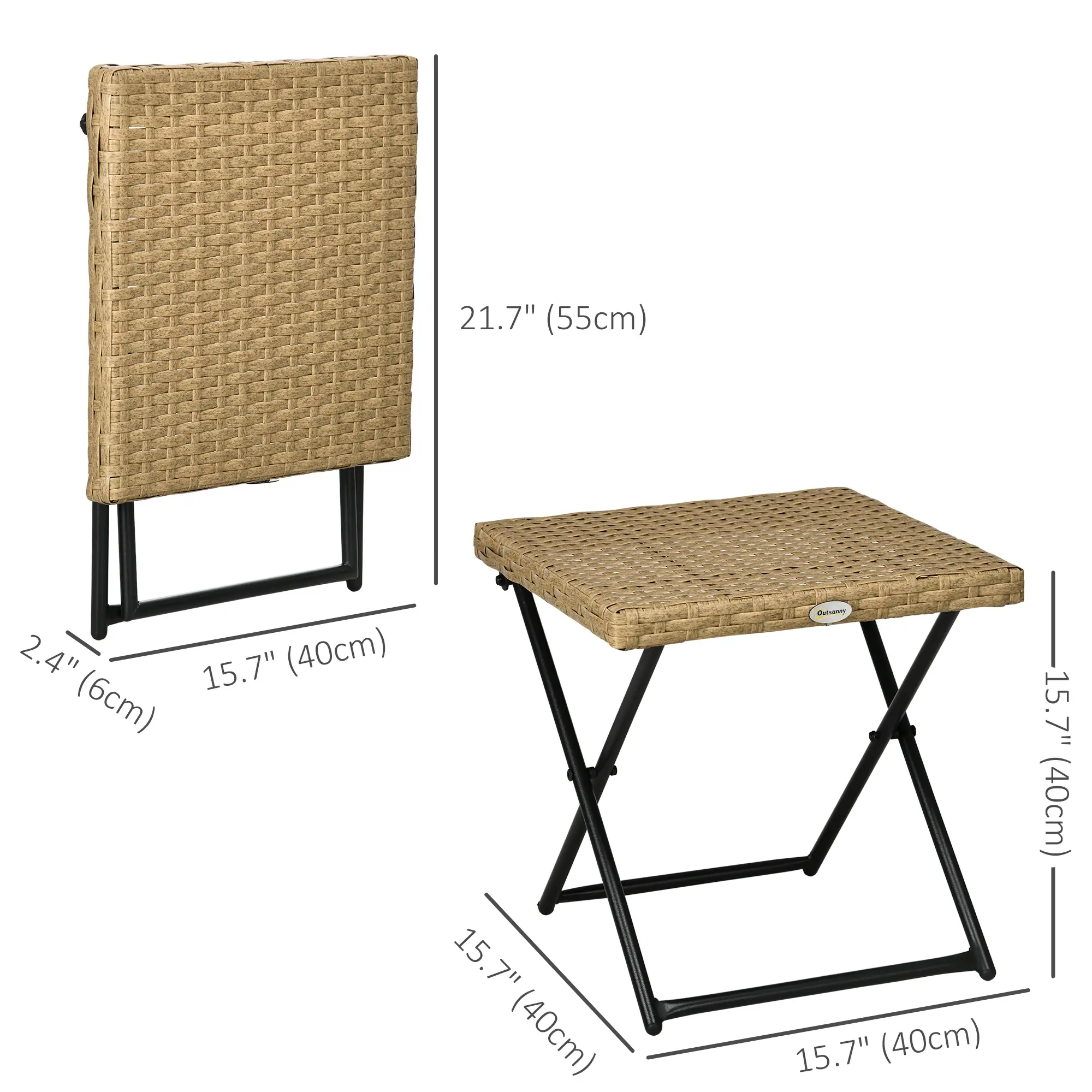 Outdoor PE Rattan Coffee Table, 15.75"x15.75"x15.75", Nature Wood - Image 3