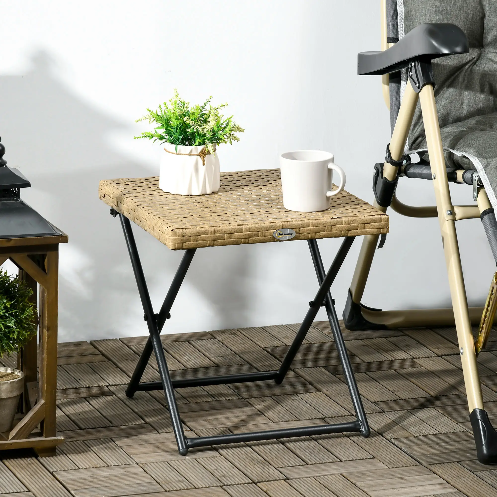 Outdoor PE Rattan Coffee Table, 15.75"x15.75"x15.75", Nature Wood - Image 8