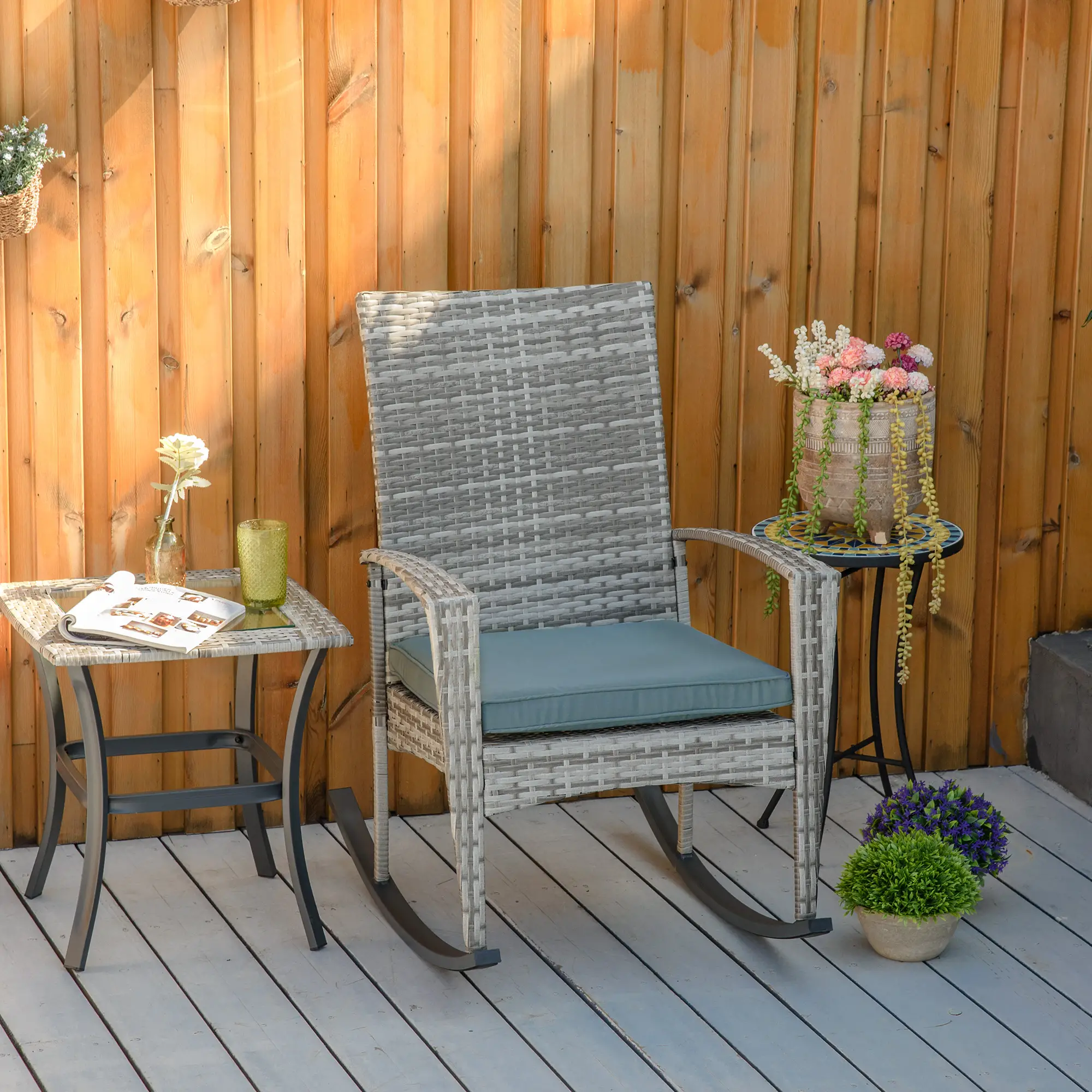 Outdoor PE Rattan Rocking Chair, Garden Glider, Grey - Image 8