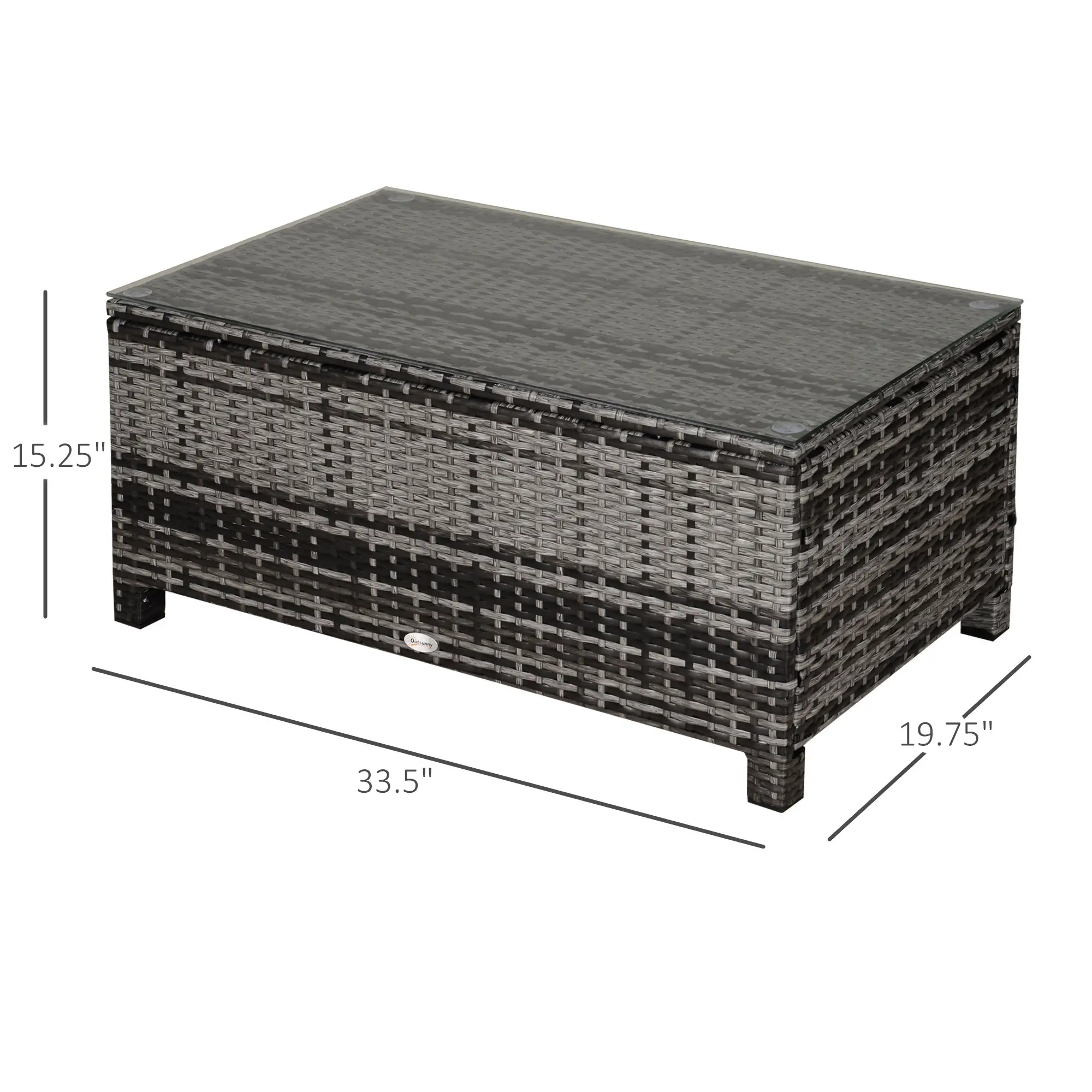 Outdoor PE Rattan Wicker Table, Glass Top, 24in, Mixed Grey - Image 3