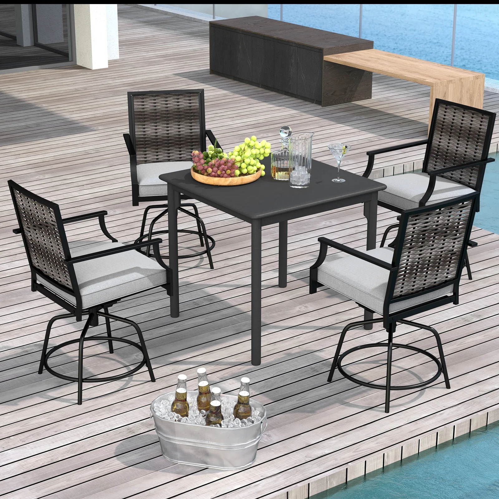 Outdoor PE Wicker Swivel Bar Stools, Set of 2, Counter Height, Gray - Image 6