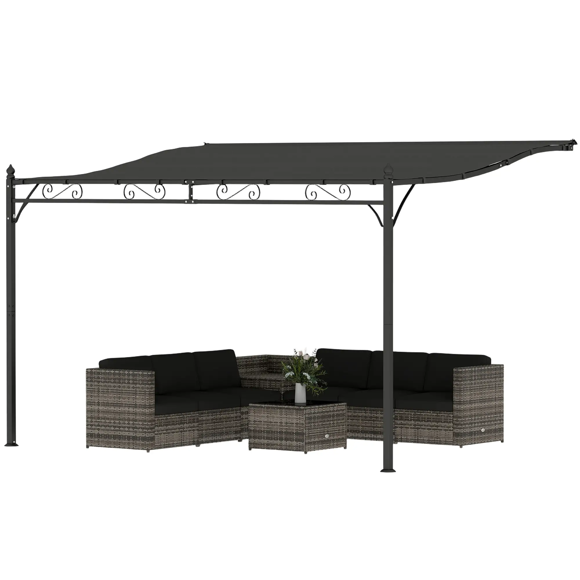 Outdoor Pergola, 11.5' x 8.2' Wall Mounted, Metal Frame, UPF30+, Garden Gazebo