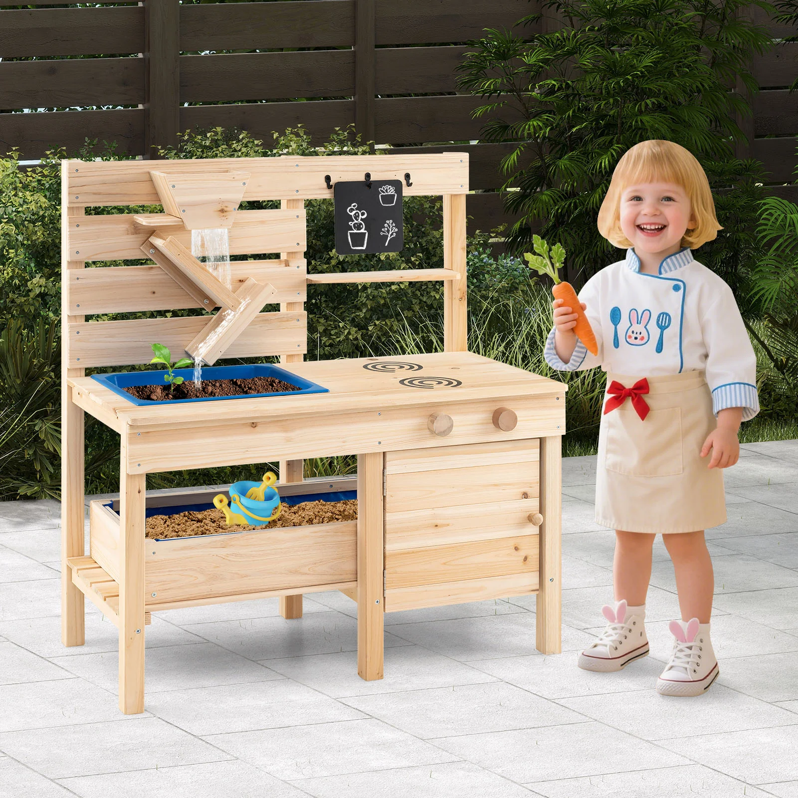 Outdoor Play Kitchen With Detachable Sandbox, Removable Sink, Natural - Image 2