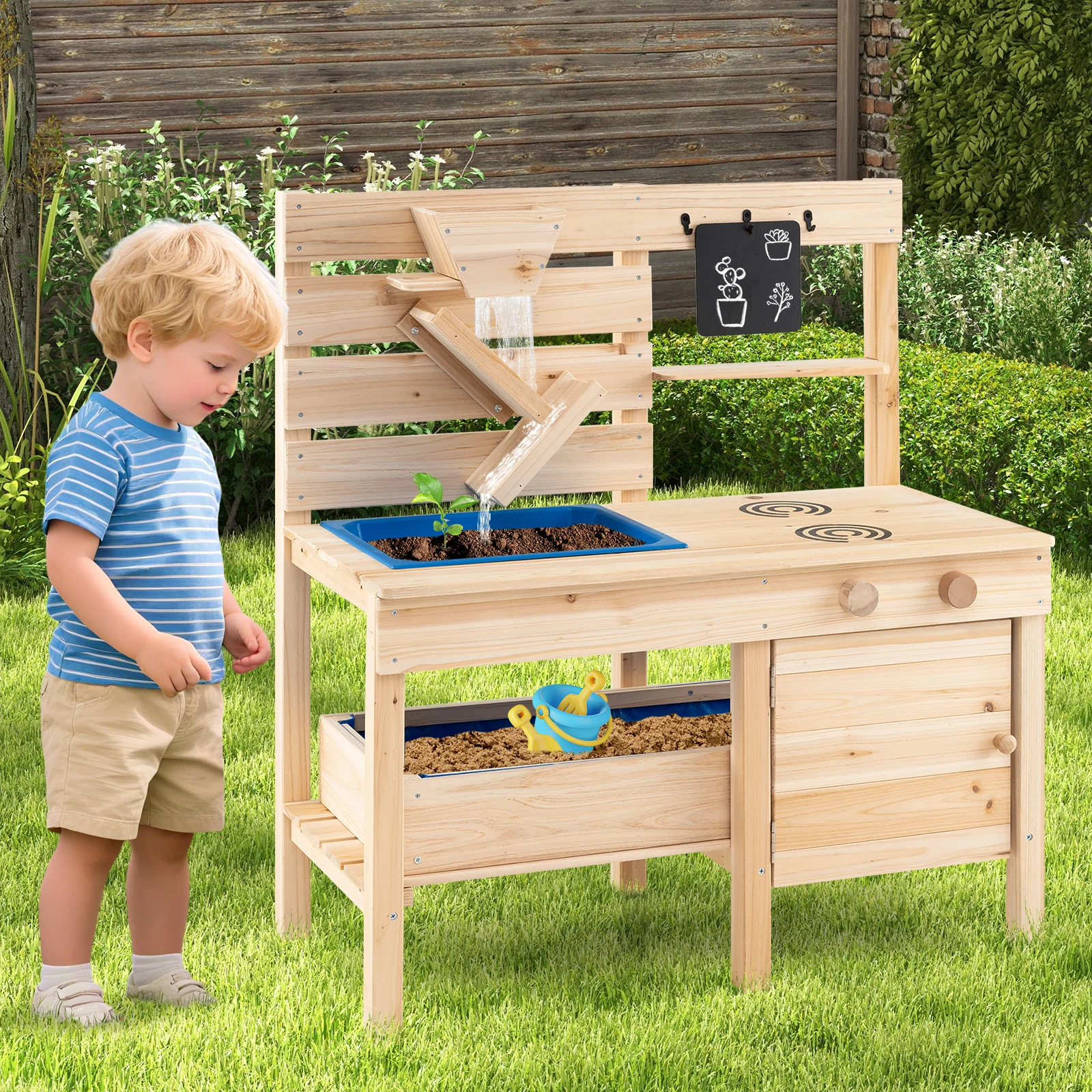 Outdoor Play Kitchen With Detachable Sandbox, Removable Sink, Natural - Image 3