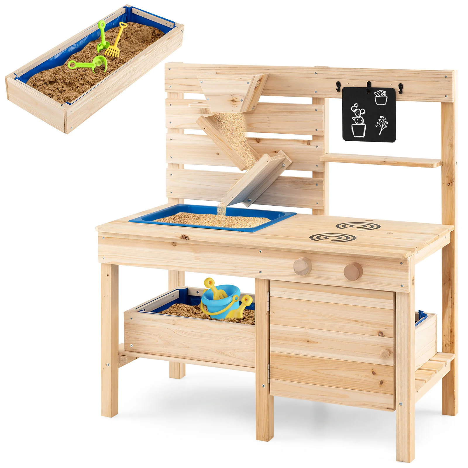 Outdoor Play Kitchen With Detachable Sandbox, Removable Sink, Natural - Image 5