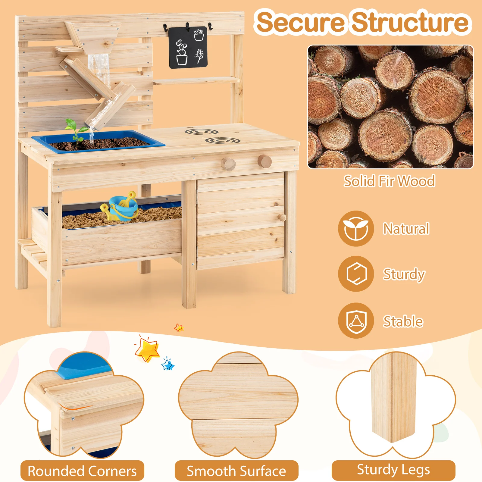 Outdoor Play Kitchen With Detachable Sandbox, Removable Sink, Natural - Image 6